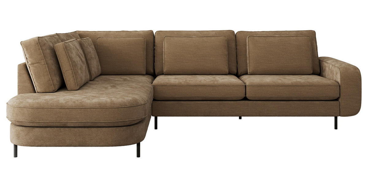 ROHOVÁ SEDAČKA CALENO L - Hnědá Hrubě tkaná žinylka - Pravá Strana - černá/hnědá, kov/textil (317/225cm) - MKS