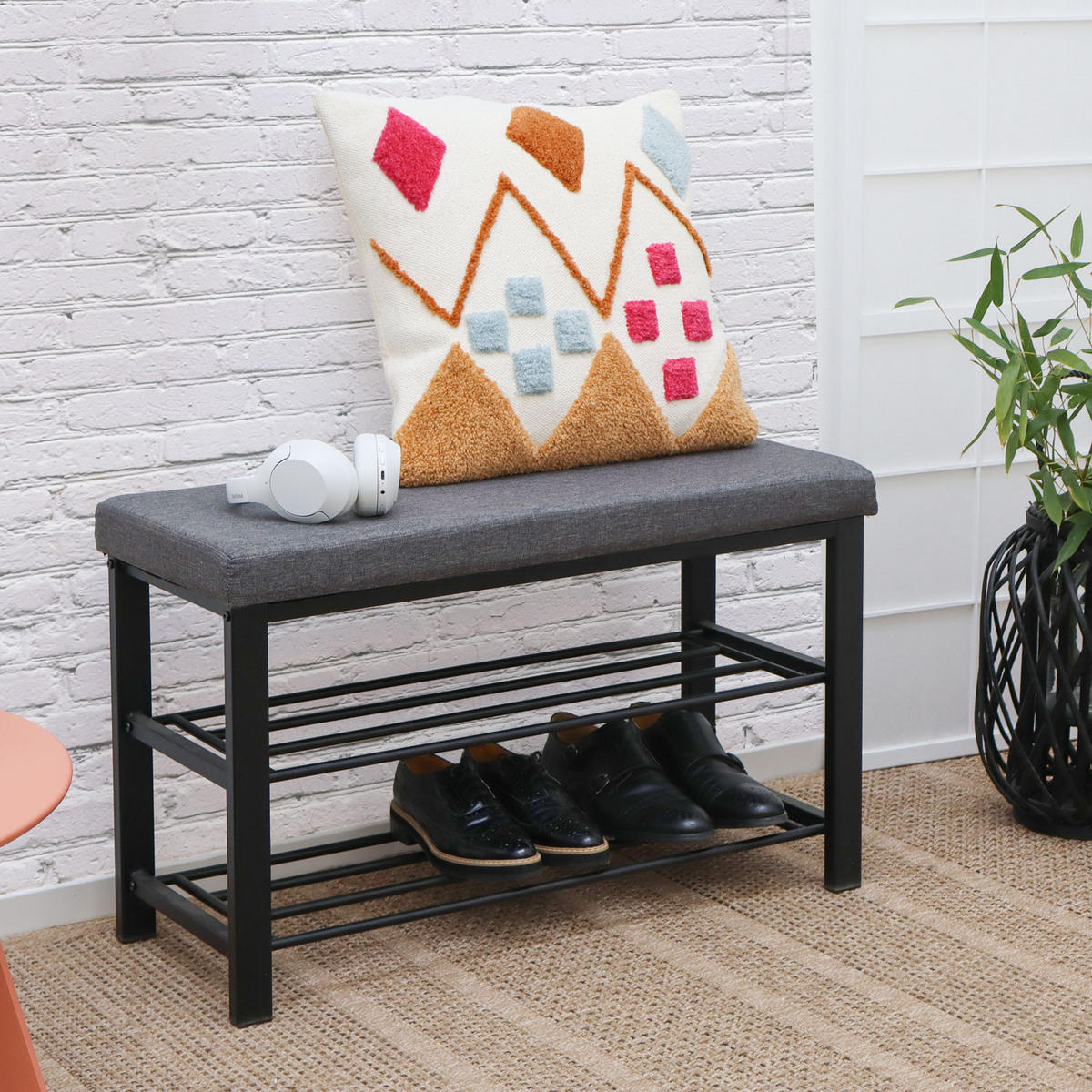 SCHUHREGAL mit 2 Ebenen, 32/81/46 cm, Grau - Grau, Kunststoff (32/46/81cm) - Dunedesign