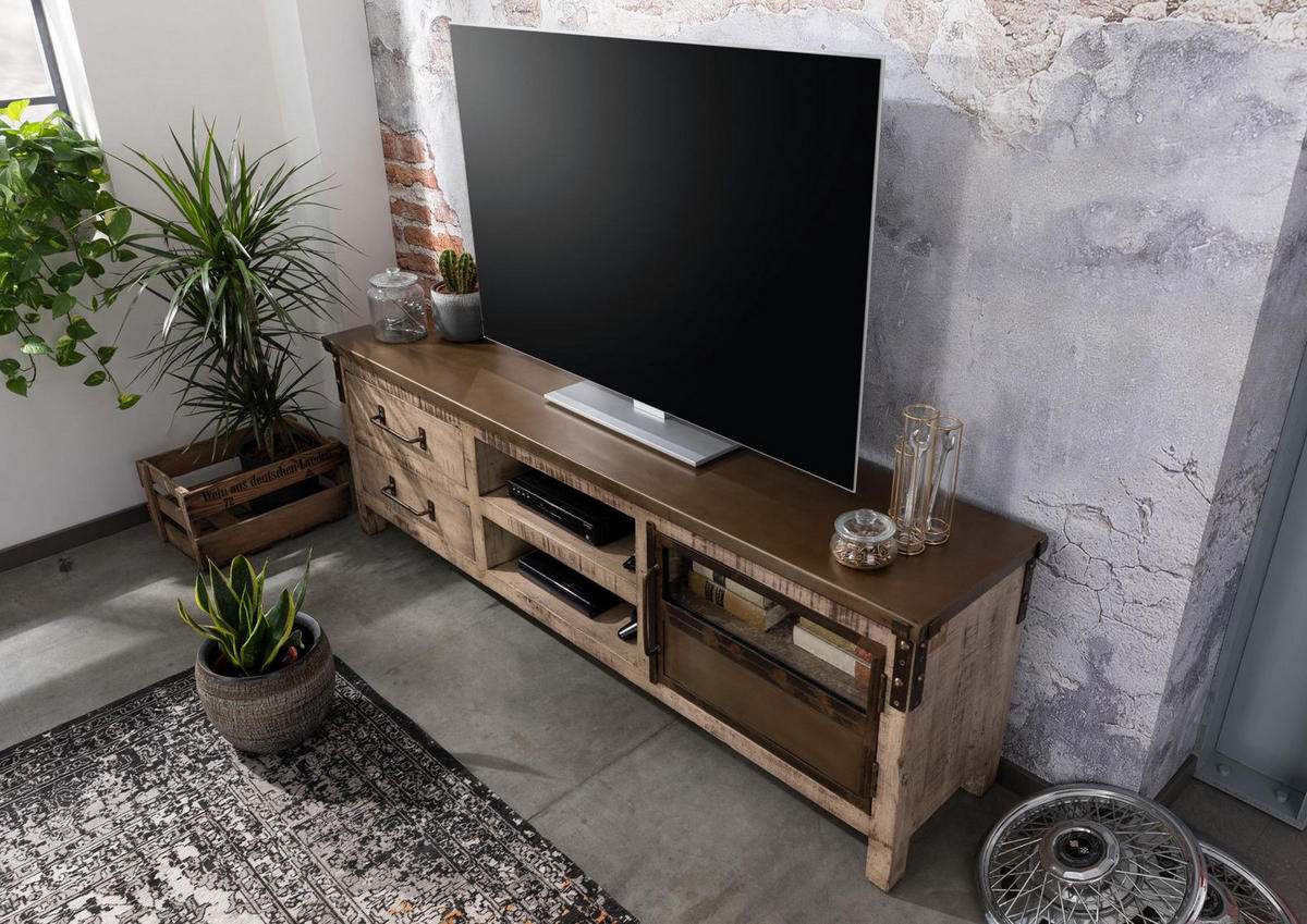 TV-BOARD Mango 190x40x60 braun lackiert HEAVY INDUSTRY #234 - Braun, Holz (190/60/40cm) - Massivmoebel24