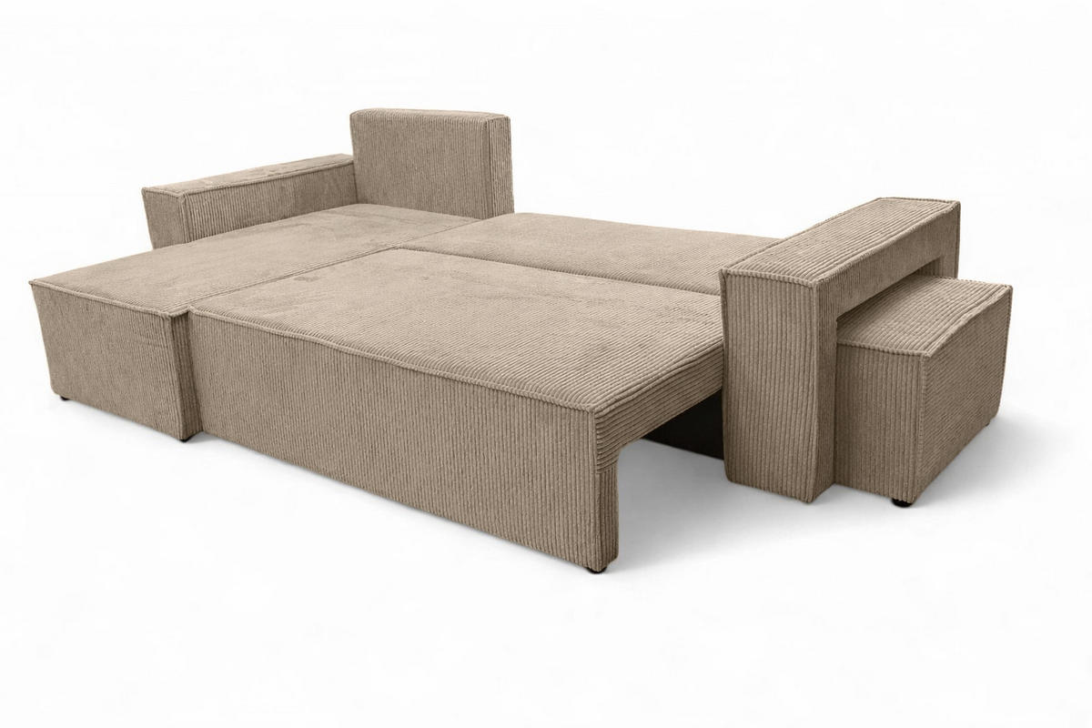 ECKSOFA Mit Schlaffunktion Und Pouf, Cordstoff Poso, Dunkelbeige, Links, Best L Mit Pouf - Beige, Holz (244/145cm) - Kaiser Möbel