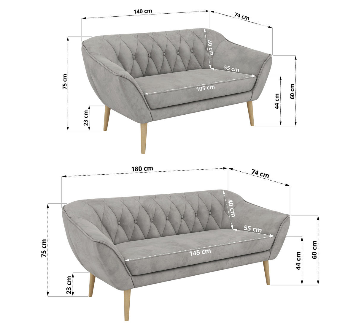 SEDACIA ZOSTAVA 3+2 PIRS - Svetlosivá Samet - Drevené nohy - farba buka/svetlosivá, kompozitné drevo/textil (180/75/74cm) - MKS
