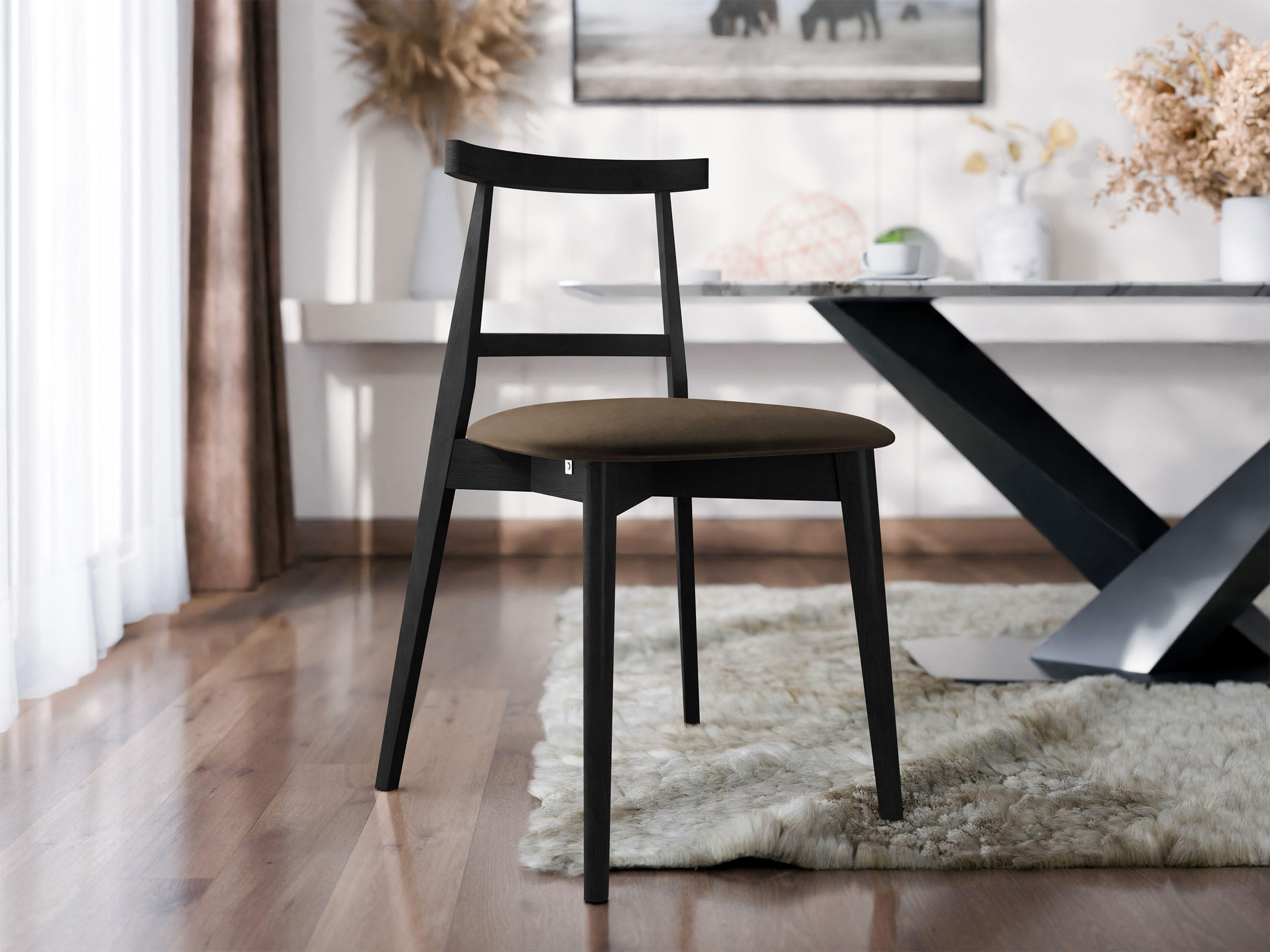 WOHNZIMMER STUHL KT71, Holzfarbe: Schwarz - Schwarz/Braun, Holz/Textil (48/75/54cm) - MIRJAN24