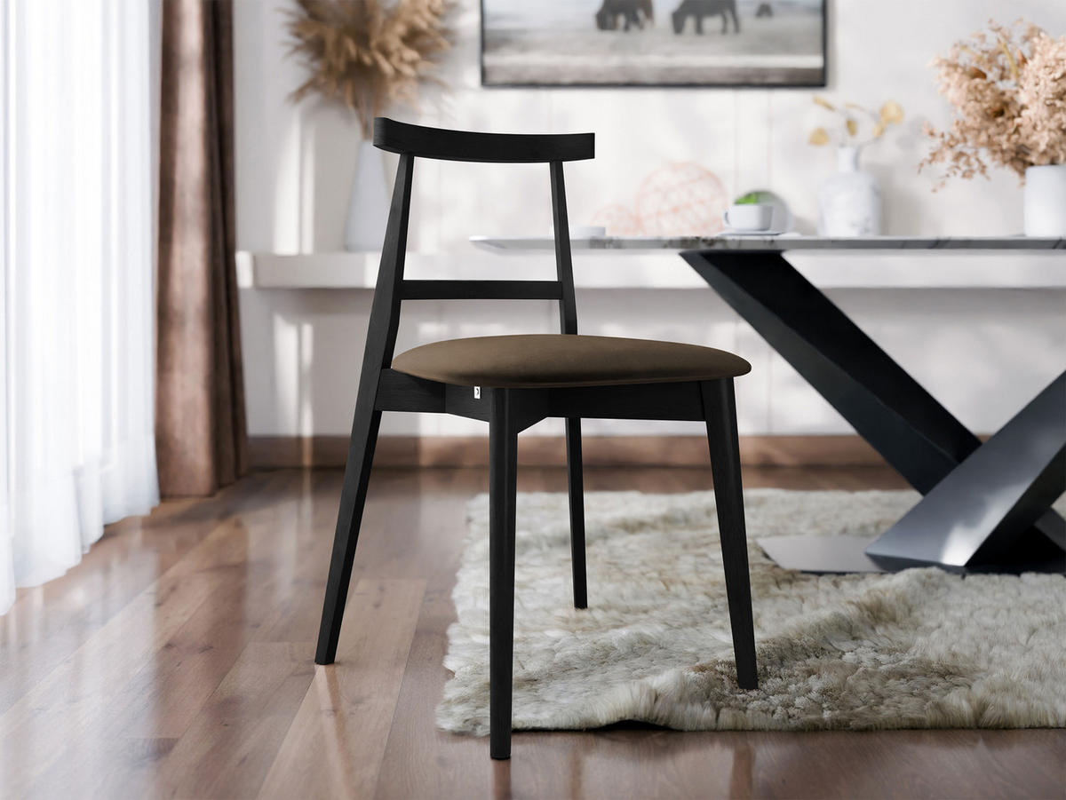 WOHNZIMMER STUHL KT71, Holzfarbe: Schwarz - Schwarz/Braun, Holz/Textil (48/75/54cm) - MIRJAN24