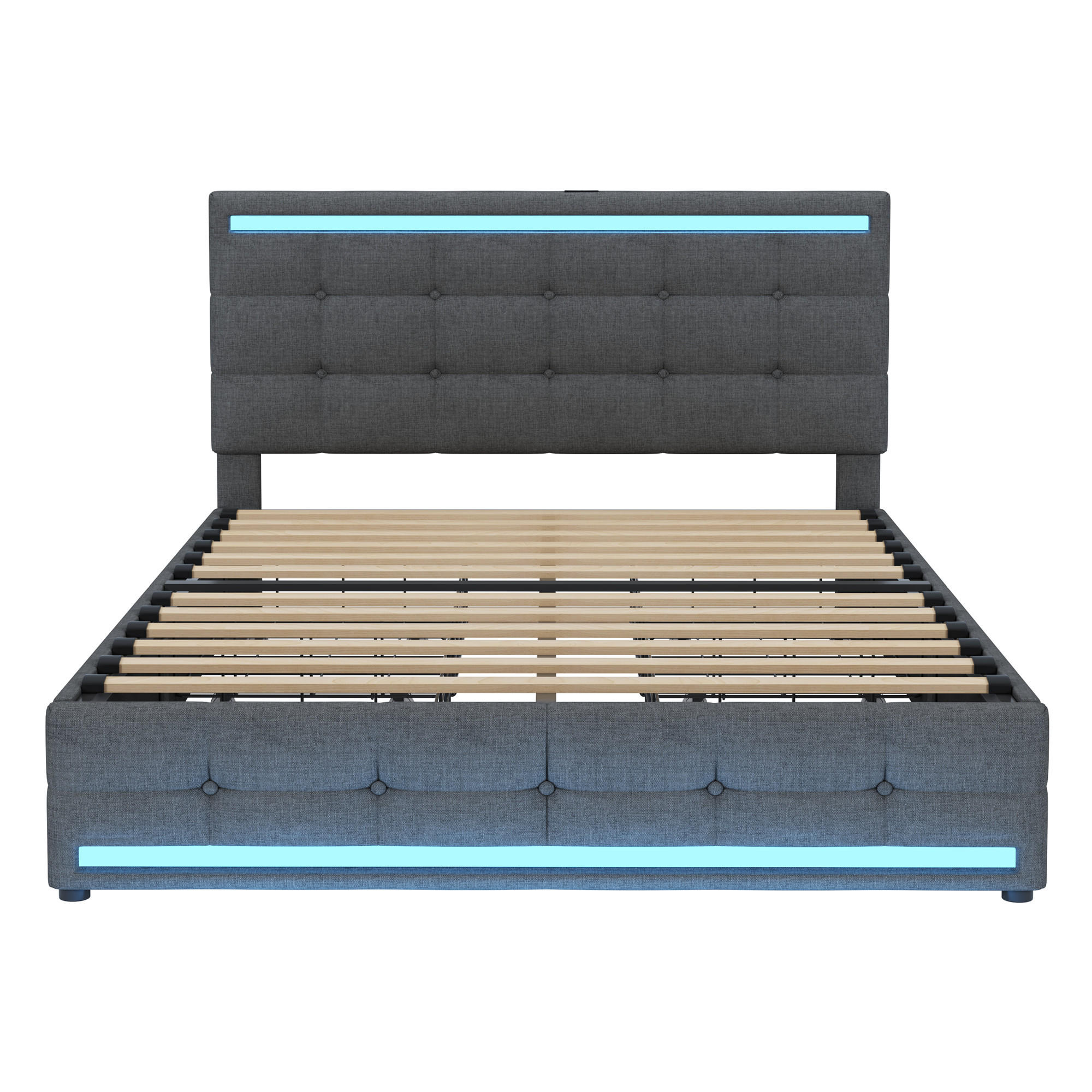 POLSTERBETT 140x200cm, Stauraum, USB, LED, wendbares Kopfteil, Grau - Grau, Textil (140/200cm)