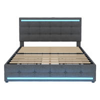 POLSTERBETT 140x200cm, Stauraum, USB, LED, wendbares Kopfteil, Grau - Grau, Textil (140/200cm)