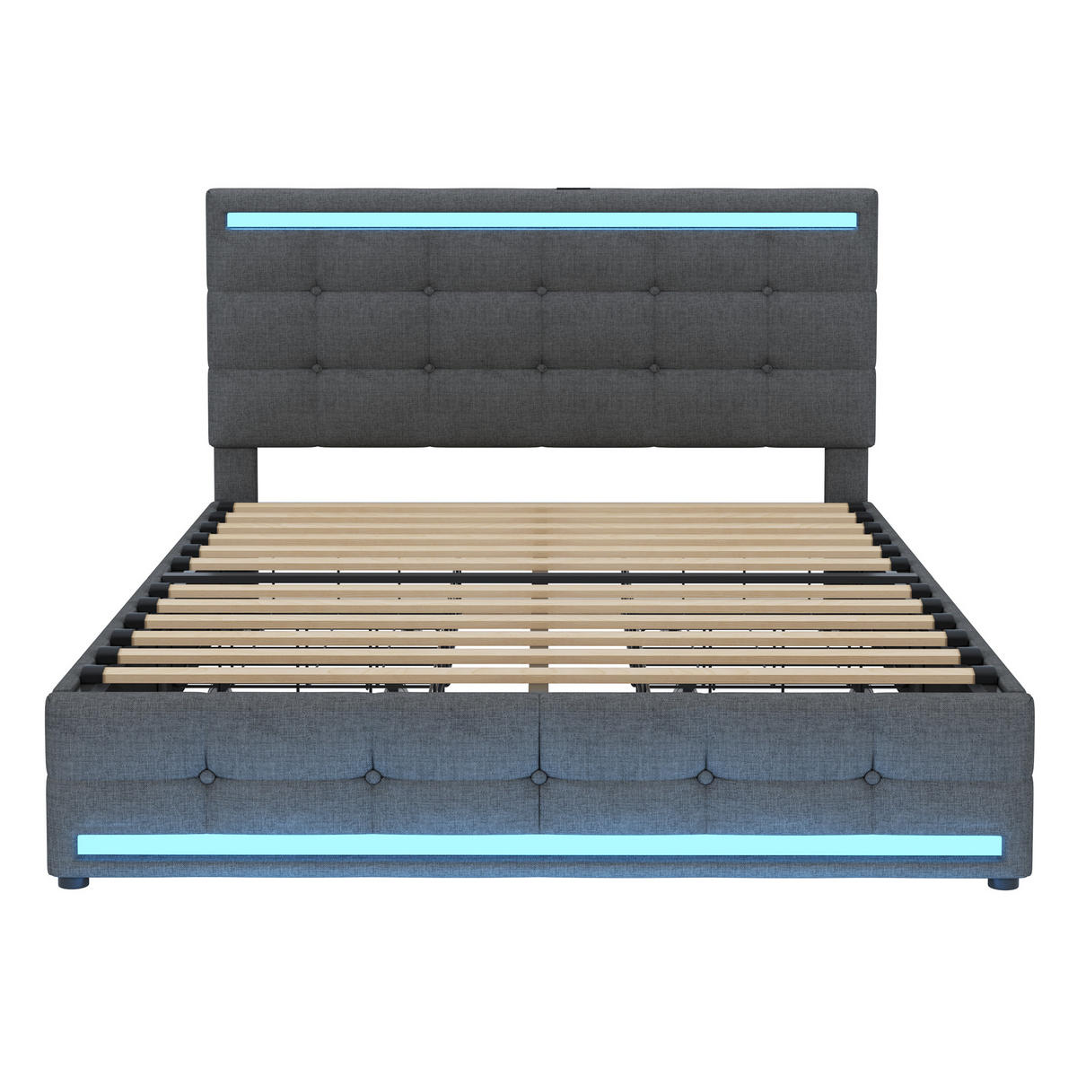 POLSTERBETT 140/200 cm grau mit LED-Beleuchtung und 4 Schubladen - Grau, Textil (140/200cm) - OKWISH