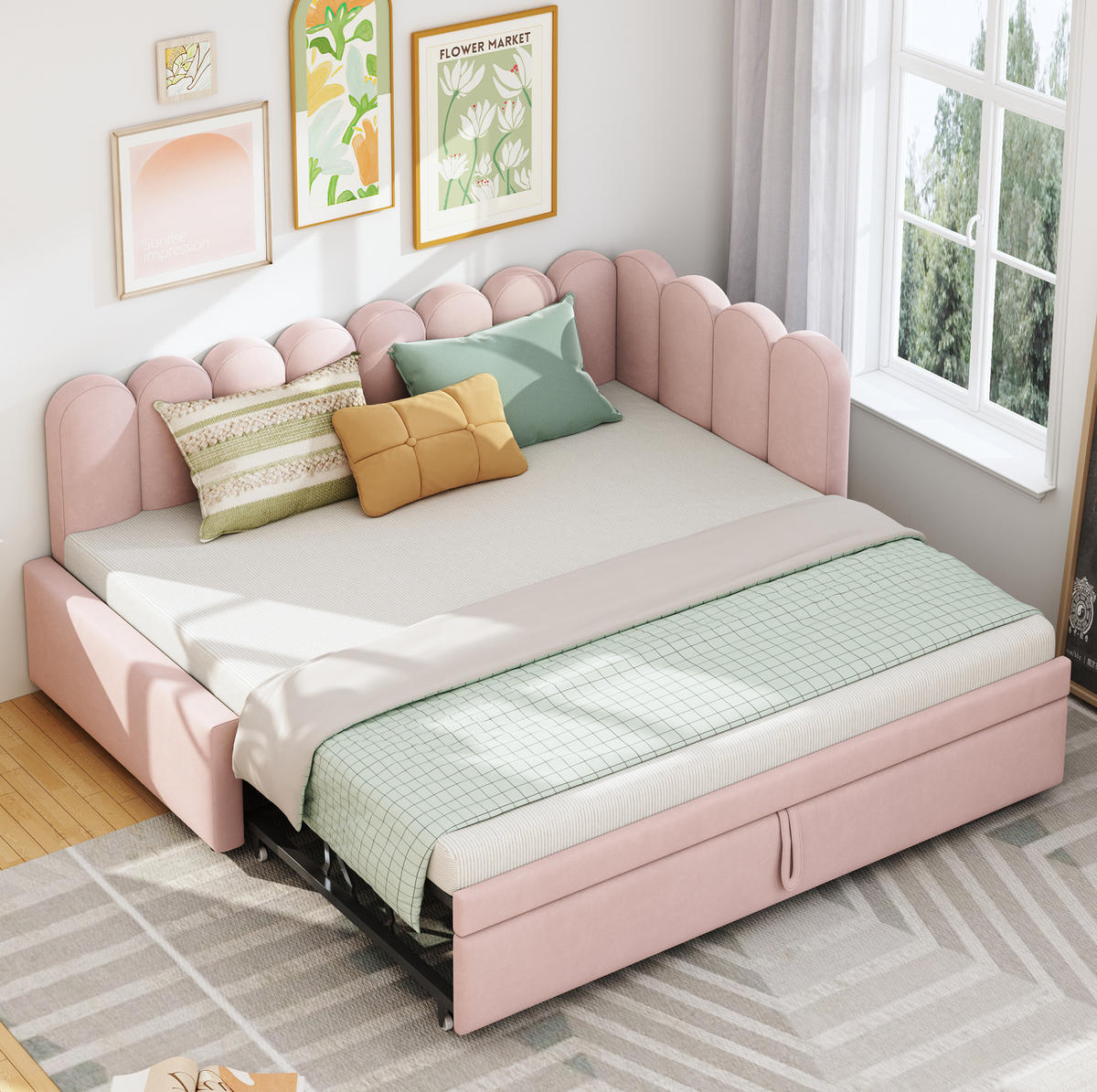 POLSTERBETT 90/180 cm aus Samt mit Ausziehbett, Rosa - Pink, Textil (90/180cm) - OKMYHOME