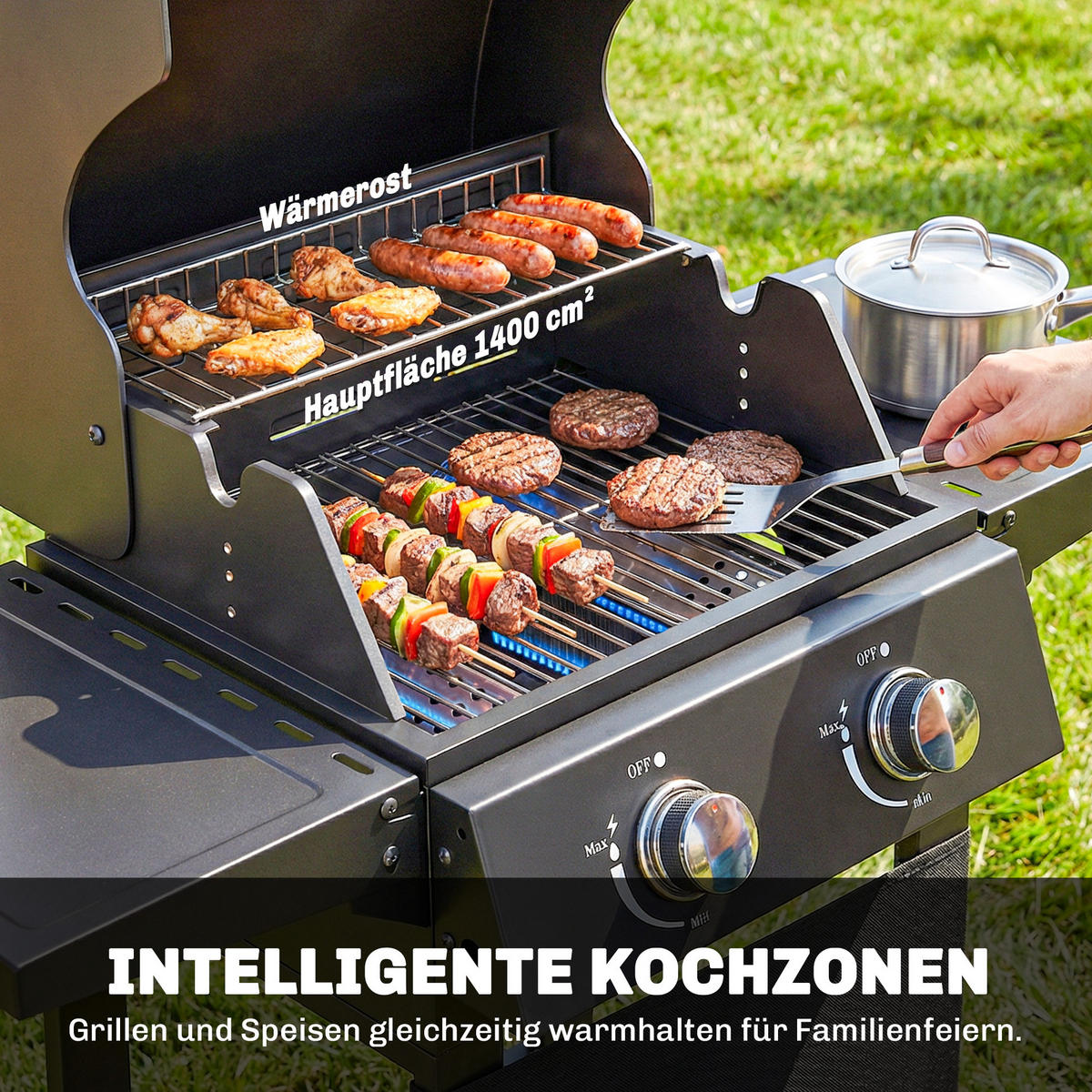 GASGRILL Stahl Metall Schwarz - Schwarz, Metall (53/111.5/95cm) - Outsunny