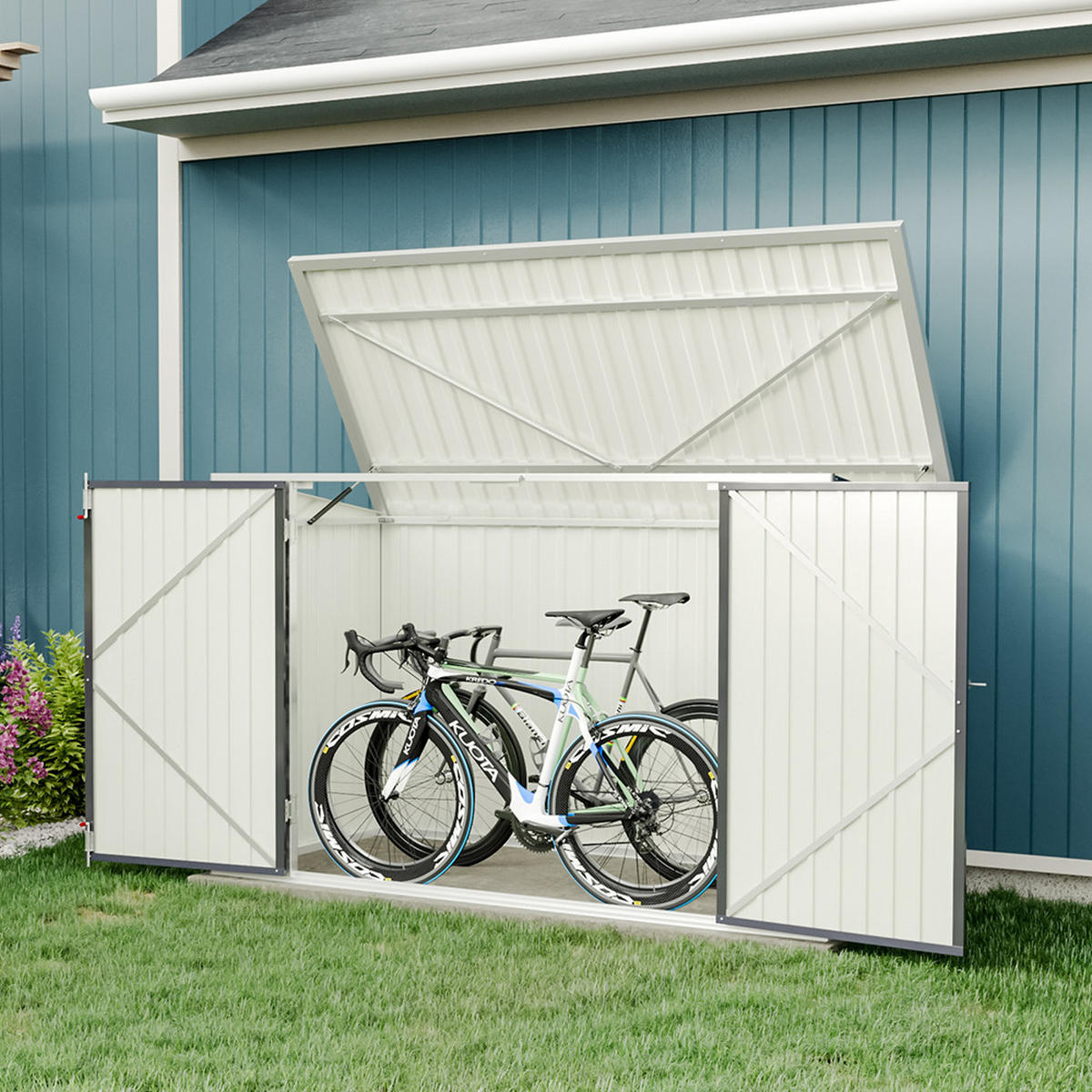 FAHRRADGARAGE mit abschließbaren Türen aus Stahl Grau Hochwertiger Wetterbeständige 210 x 105 x 130 cm - Anthrazit, Metall (210/130/105cm) - Livingandhome