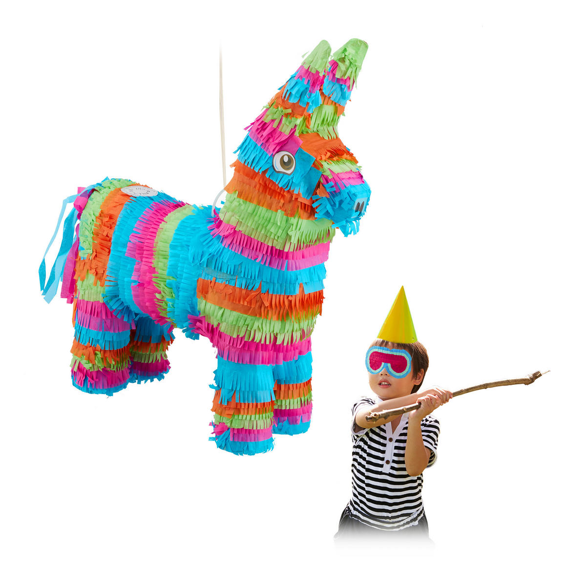 PINATA Esel - Multicolor, Papier/Wellpappe (16/54/42cm) - Relaxdays