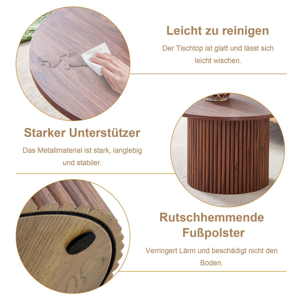 KONFERENČNÍ stolek 70/70/42 cm ořechová z MDF a kovu s drážkovaným podstavcem - barva vlašského ořechu, kompozitní dřevo (70/70/42cm) - OKWISH