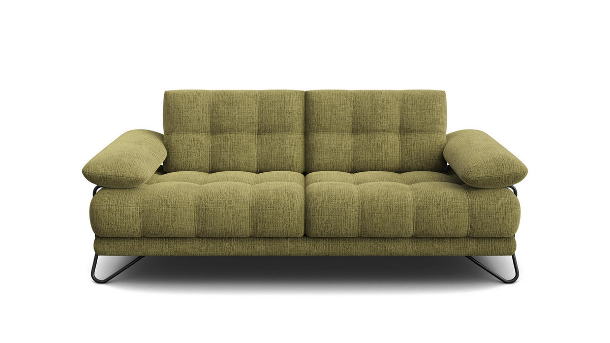 SOFA BUBBARA 2,5-Sitzer, olivgrün - Schwarz/Olivgrün, Holz/Textil (215/87/96cm) - Courtois Laville