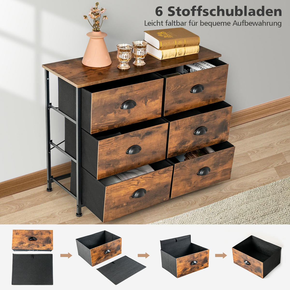 BEISTELLSCHRANK Kommode Braun - Braun, Holz (30/63/80cm) - COSTWAY