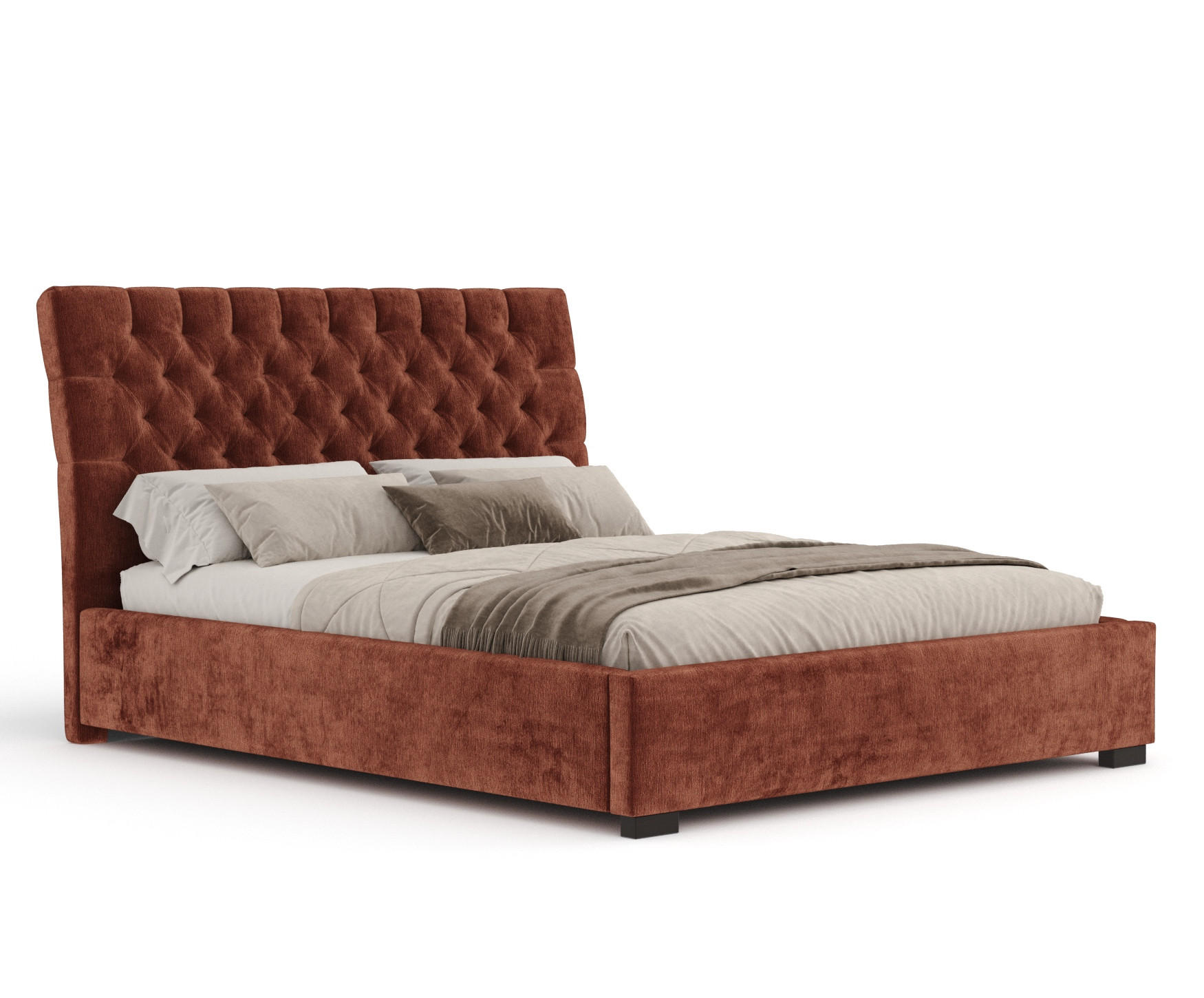 POLSTERBETT Vezzola Kupferfarbe 120/200 cm im Chenille-Stoff - Schwarz/Naturfarben, Holz/Holzwerkstoff (120/200cm) - Maison de Reve