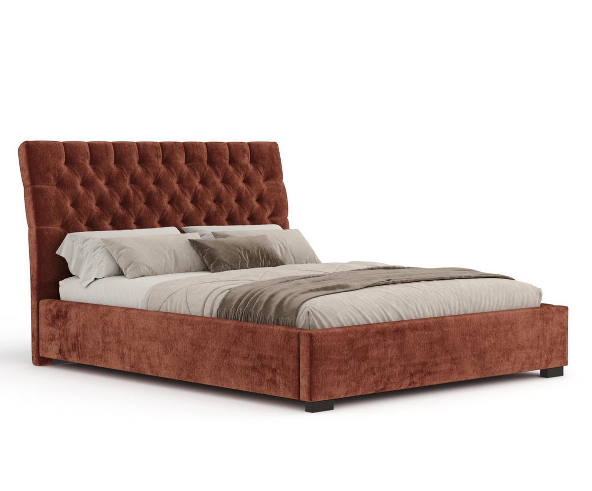 POLSTERBETT Vezzola Kupferfarbe 180/200 cm im Chenille-Stoff - Schwarz/Naturfarben, Holz/Holzwerkstoff (180/200cm) - Maison de Reve