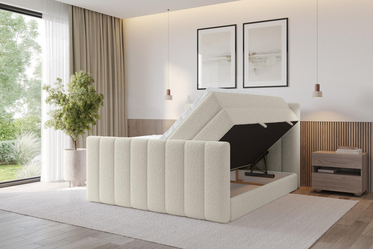 BOXSPRINGOVÁ POSTEL s matrací H3/H4 - OTTA-Z KING - 140x200 cm Béžová - písková barva, kompozitní dřevo (140/200cm) - ALTDECOR