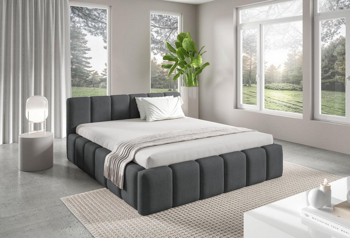 POLSTERBETT KALLA Medium 140x200 cm mit Bettkasten – QUELLE 92 - Dunkelgrau, Holz (140/200cm) - Dekori_Interiors