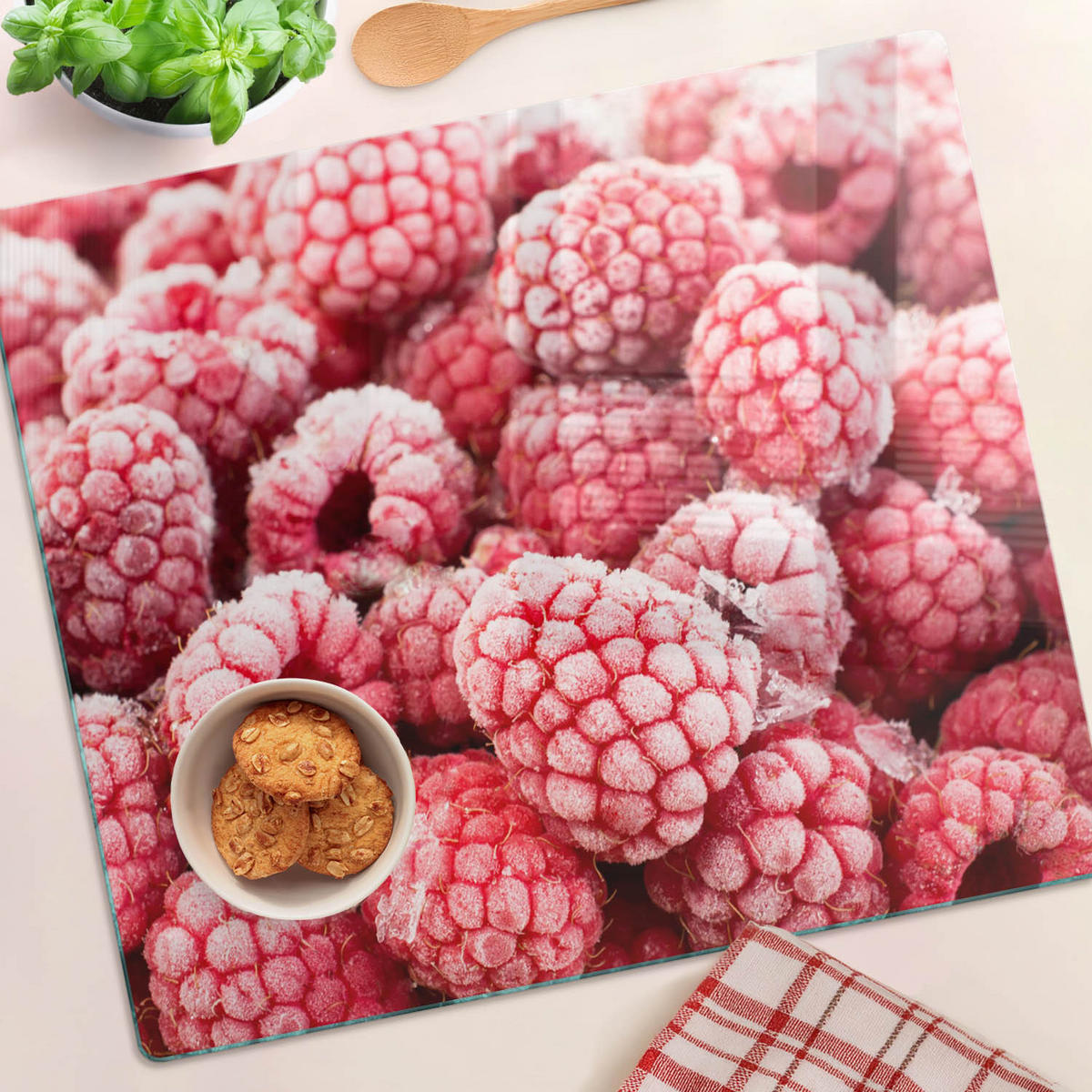 GLASPLATTE 60x52 cm Gefrorene Himbeeren - Rot, Glas (60/0.4/52cm) - TULUP