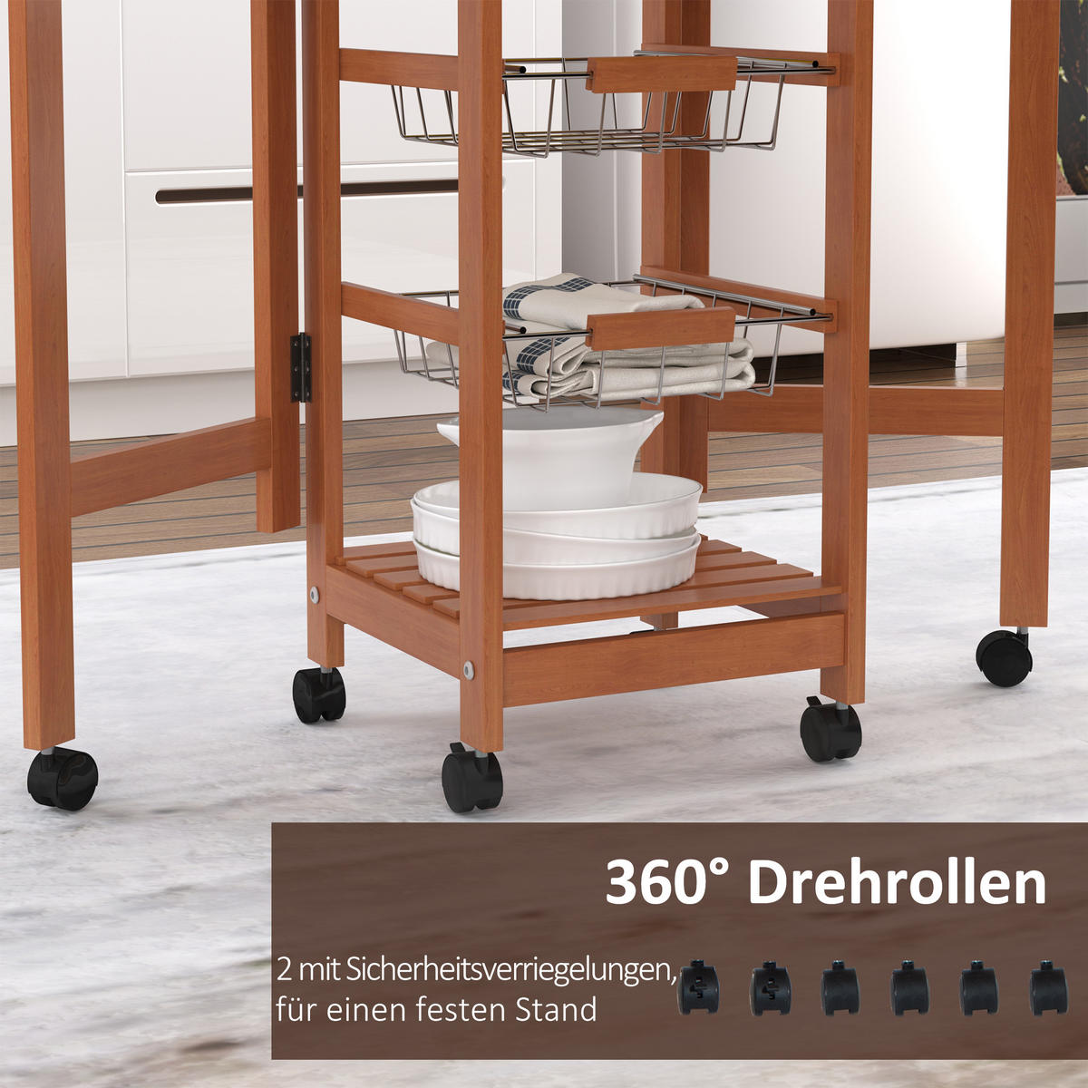 KÜCHENWAGEN, Kiefernholz, Naturholz - Naturfarben, Holz (37/75/91cm) - HOMCOM