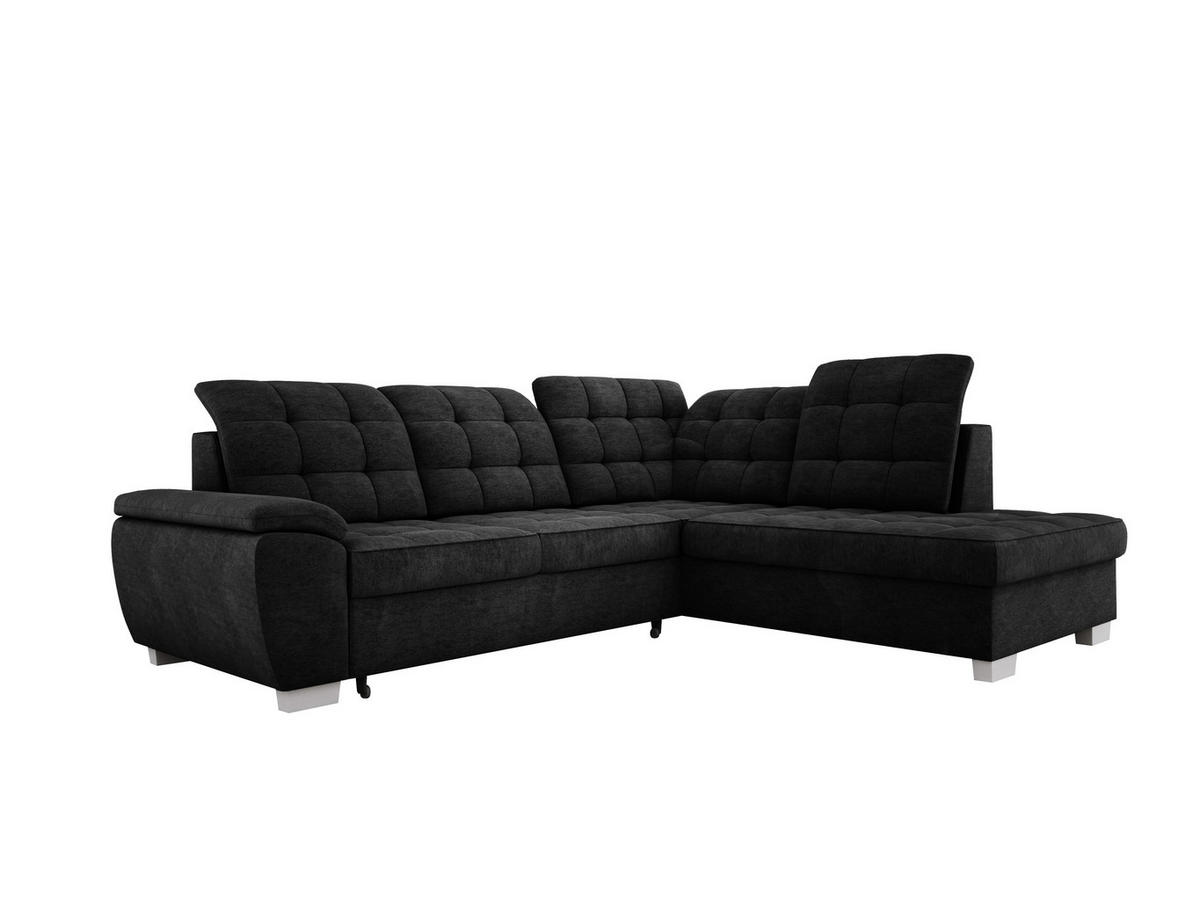 ECKSOFA LOTTA L-förmig Bettkasten verstellbare Kopfstützen hochwertige Verarbeitung lose Rückenkissen freistehend RECHTS 258x212x106 cm Black - Schwarz, Holz/Textil (258/212cm) - DomoHome