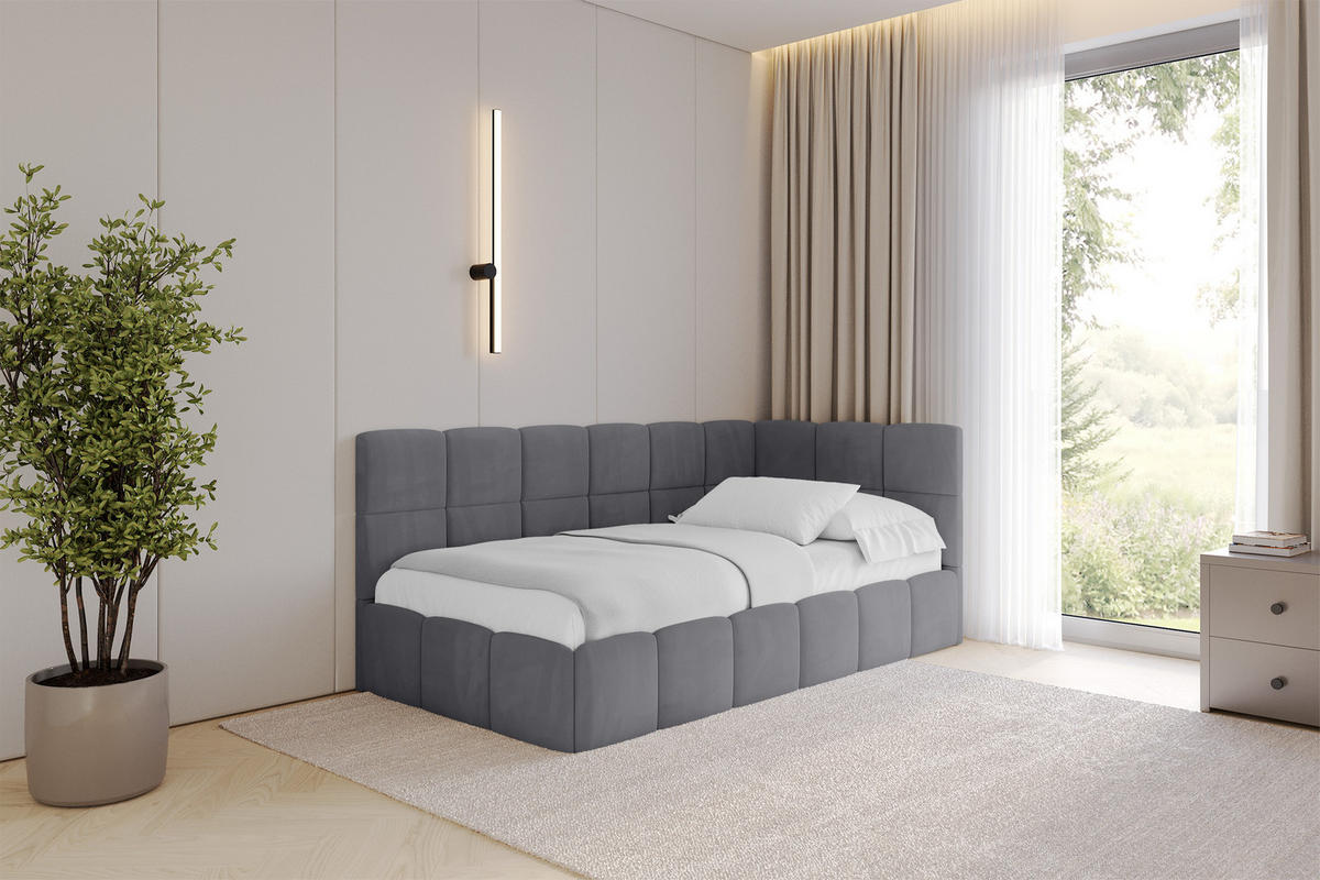 EINZELBETT Jugendbett mit Bettkasten Links, ohne Matratze - LIVY 100x200 Dunkelgrau - Dunkelgrau, Holzwerkstoff/Textil (100/200cm) - ALTDECOR