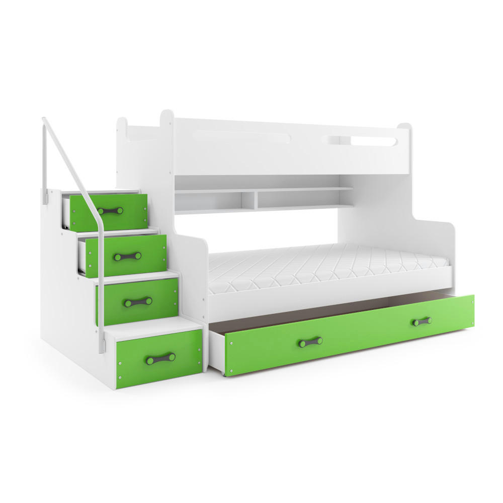 ETAGENBETT Max 3 200x80cm / 200x120cm mit Schublade und Lattenrost - Weiß/Grün, Holzwerkstoff (120/200cm) - Interbeds