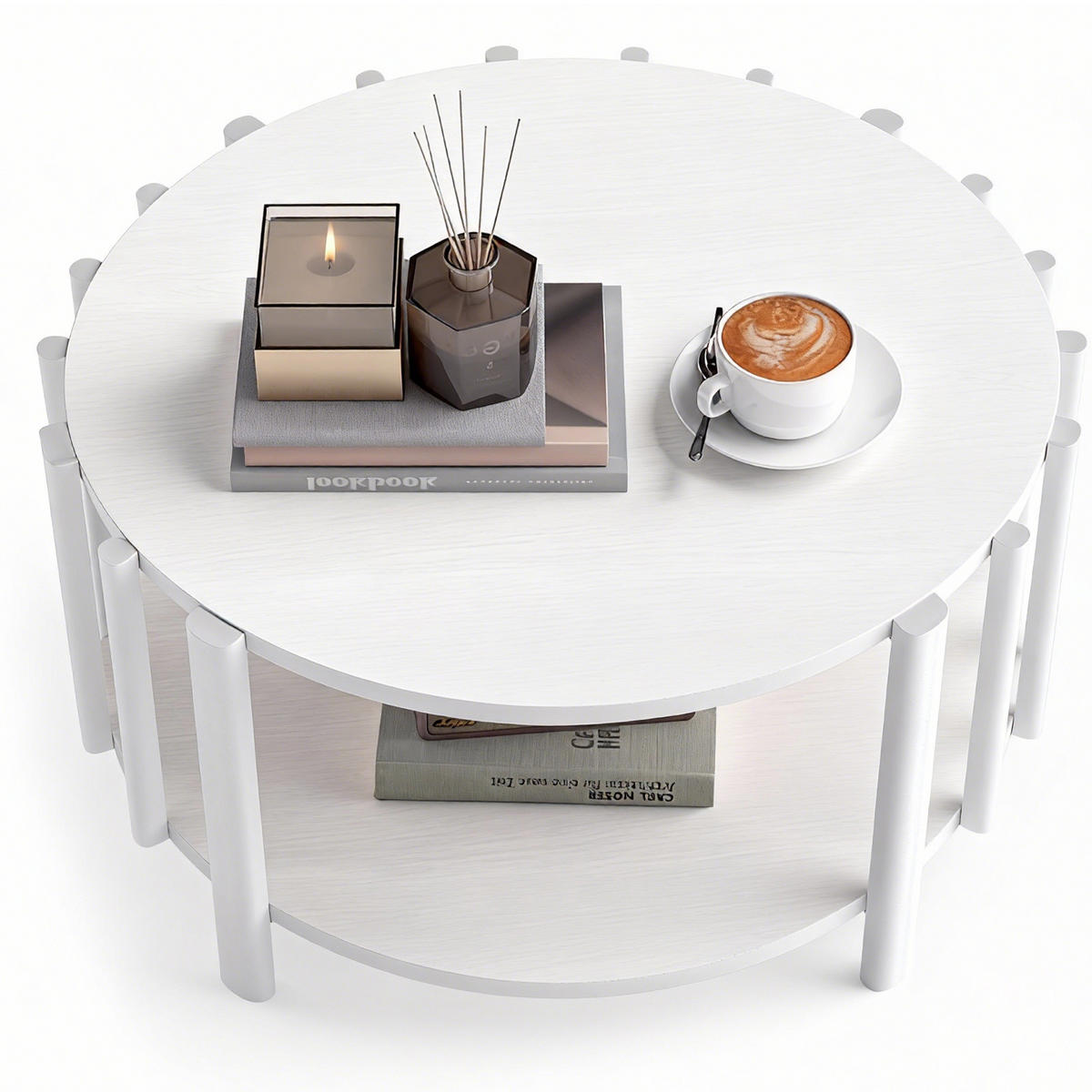 RUNDER Couchtisch Ø 70 × 40 cm – Skandinavisches, minimalistisches Design, Naturholz-Optik, Weiß - Weiß, Holzwerkstoff (70/74/40cm) - Ej. Life