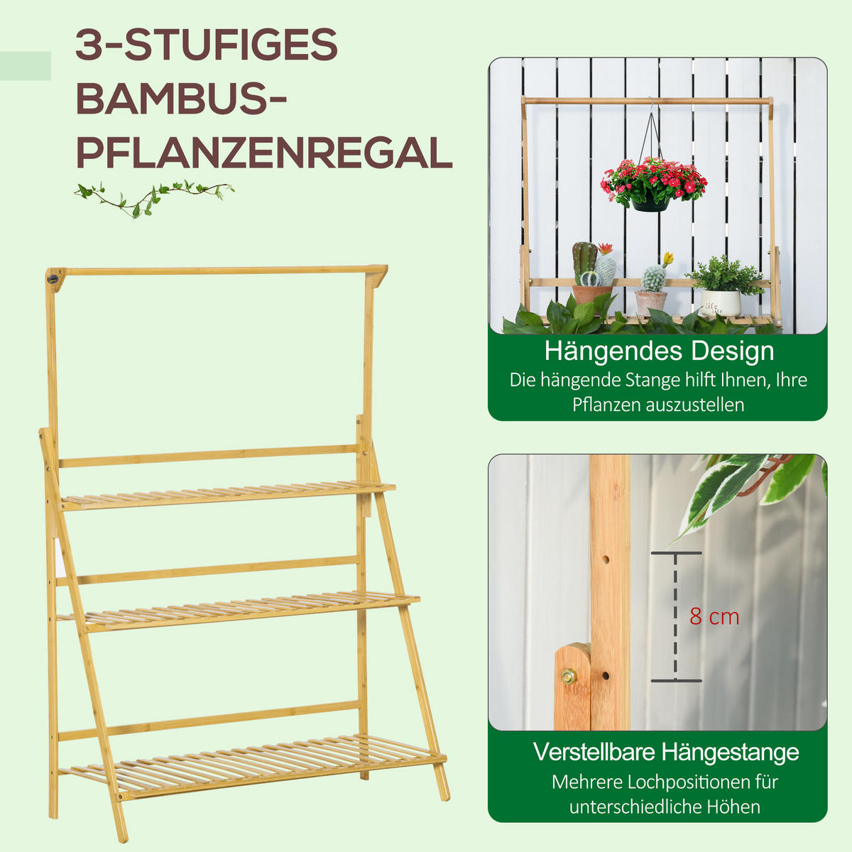 BLUMENTREPPE, Bambus, Naturholz - Naturfarben, Holz (40/143/100cm) - Outsunny