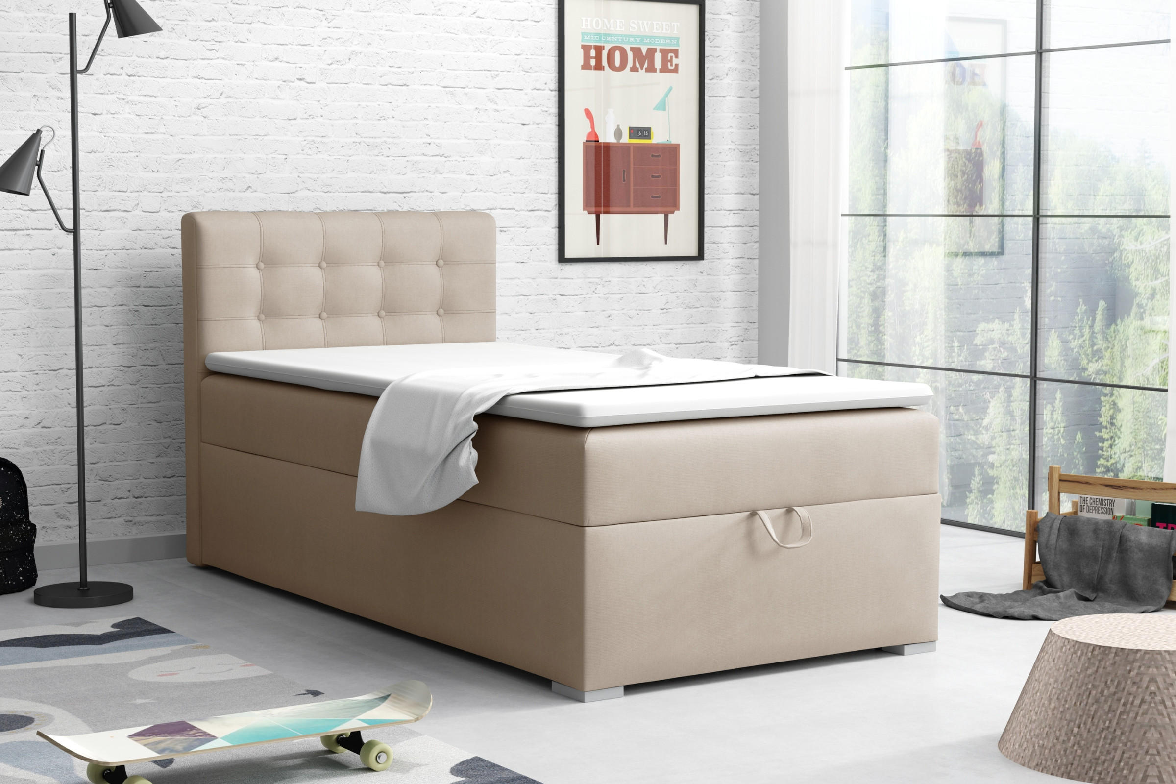 BOXBETT TEEN 3 90/200 Velours Beige H4 - Beige, Holz/Holzwerkstoff (90/200cm) - Deine Möbel 24
