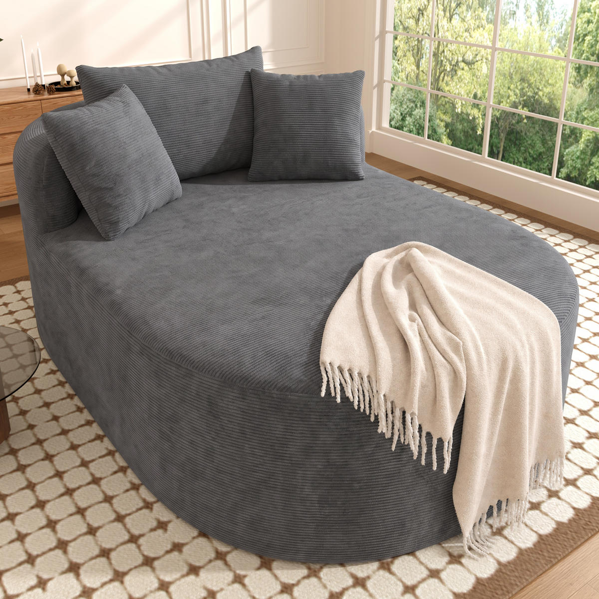 XXL-SESSEL montagefrei mit 122 cm Sitztiefe, DE-42520, Grau - Dunkelgrau, Textil (170/83/112.5cm) - ComfortXL