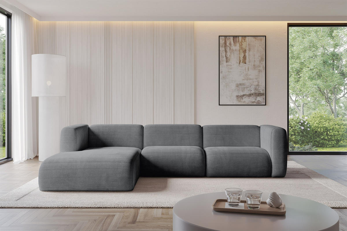 ECKSOFA Ottomane Links MIRA-L2 318x179x89 Dunkelgrau Cord - Dunkelgrau/Schwarz, Holzwerkstoff/Kunststoff (318/179cm) - ALTDECOR