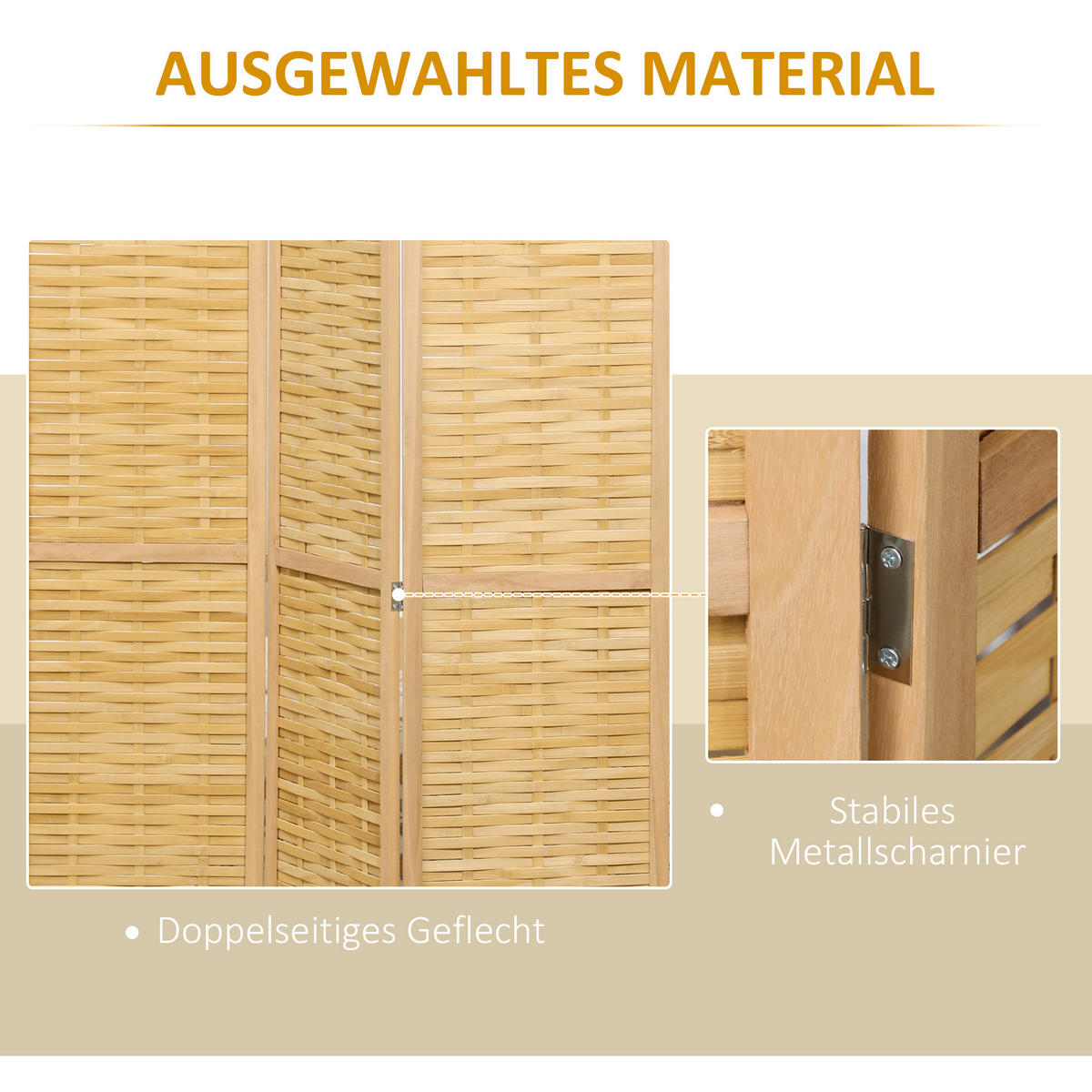 PARAVENT, Bambus, Naturholz - Naturfarben, Naturmaterialien (1.8/170/120cm) - HOMCOM