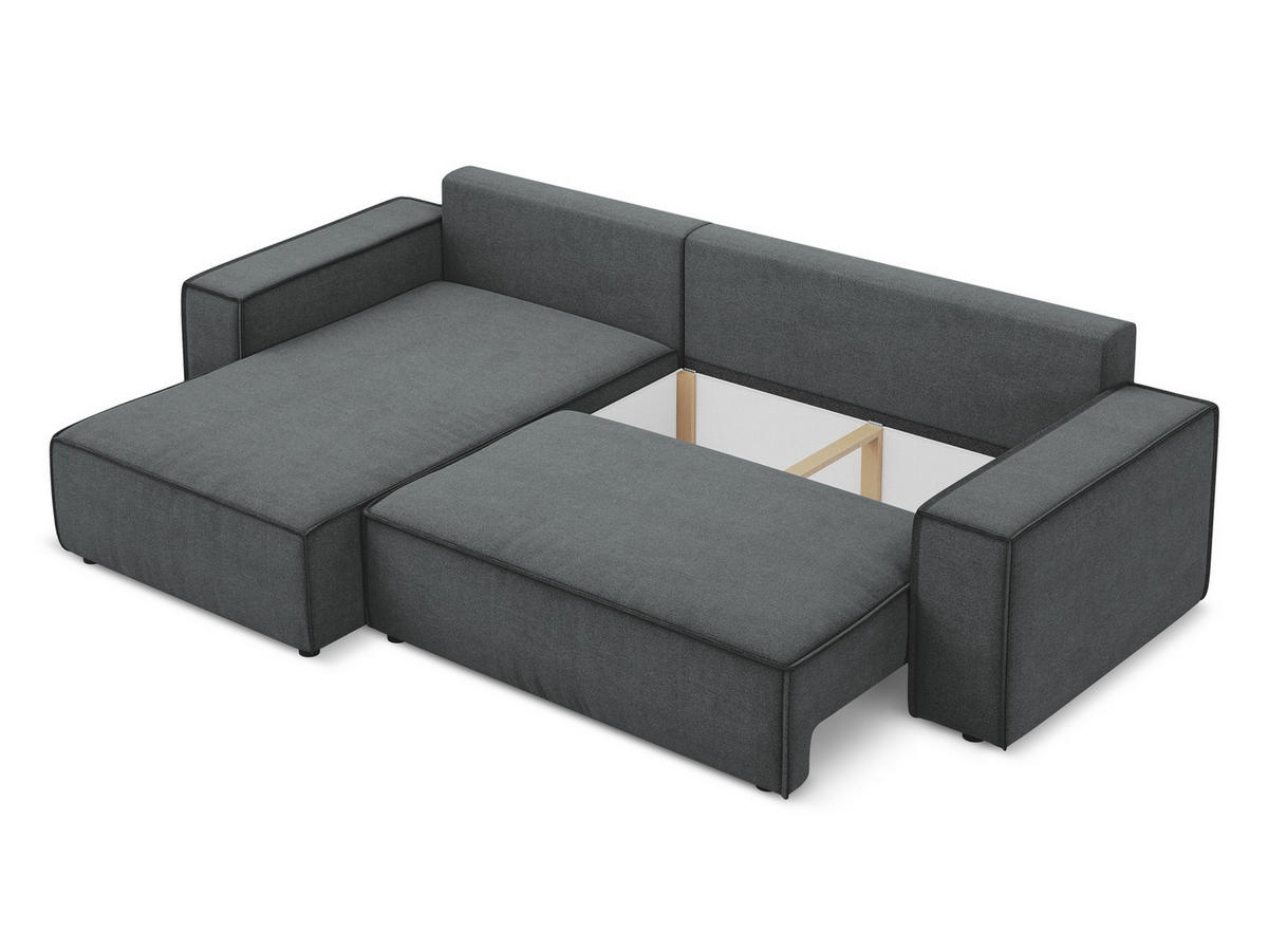 ECKSOFA mit Schlaffunktion Strukturstoff Stoff Grau - Schwarz/Grau, Kunststoff/Textil (185/290cm) - Makamii