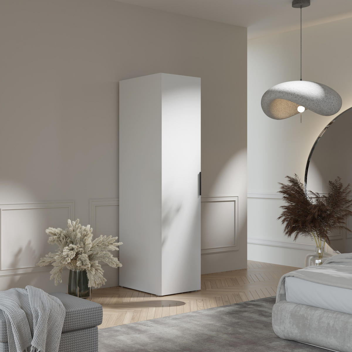 DREHTÜRENSCHRANK Napoli 1D 50 Weiß (schwarzer oder goldener Griff) - Silberfarben/Schwarz, Holzwerkstoff/Kunststoff (50/35/60cm) - mzm24