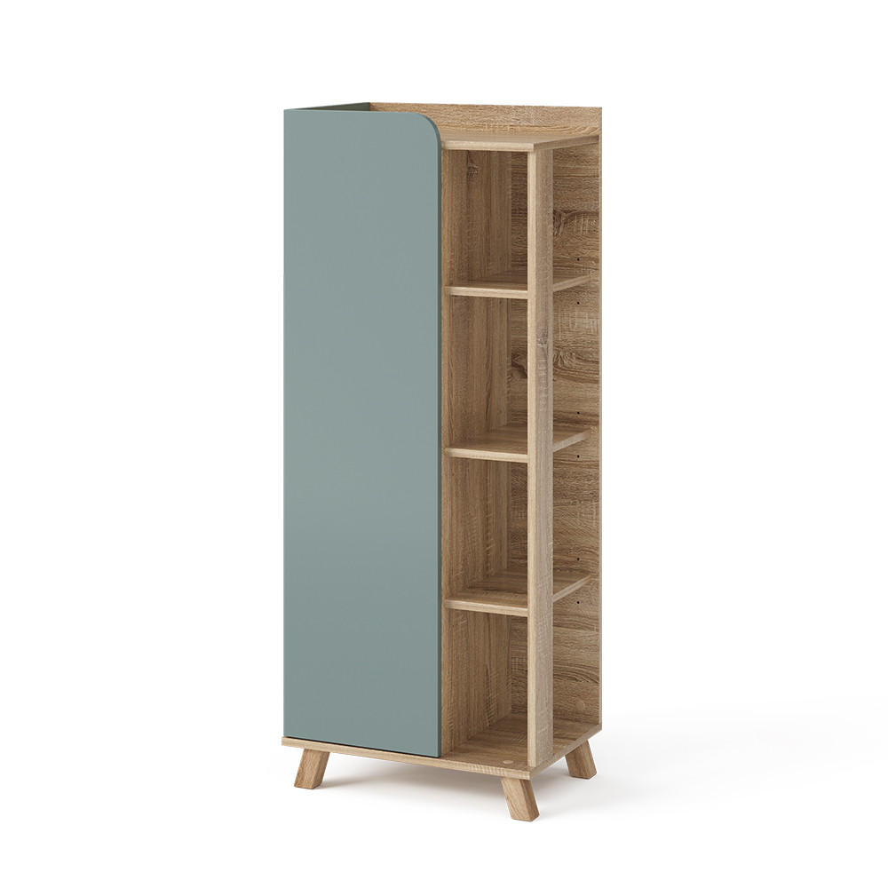 MIDISCHRANK Karen Blau-Grau 50 x 128 cm mit Tür und offenen Fächern - Dunkelblau/Sonoma Eiche, Holzwerkstoff (50/128/35cm) - Vicco