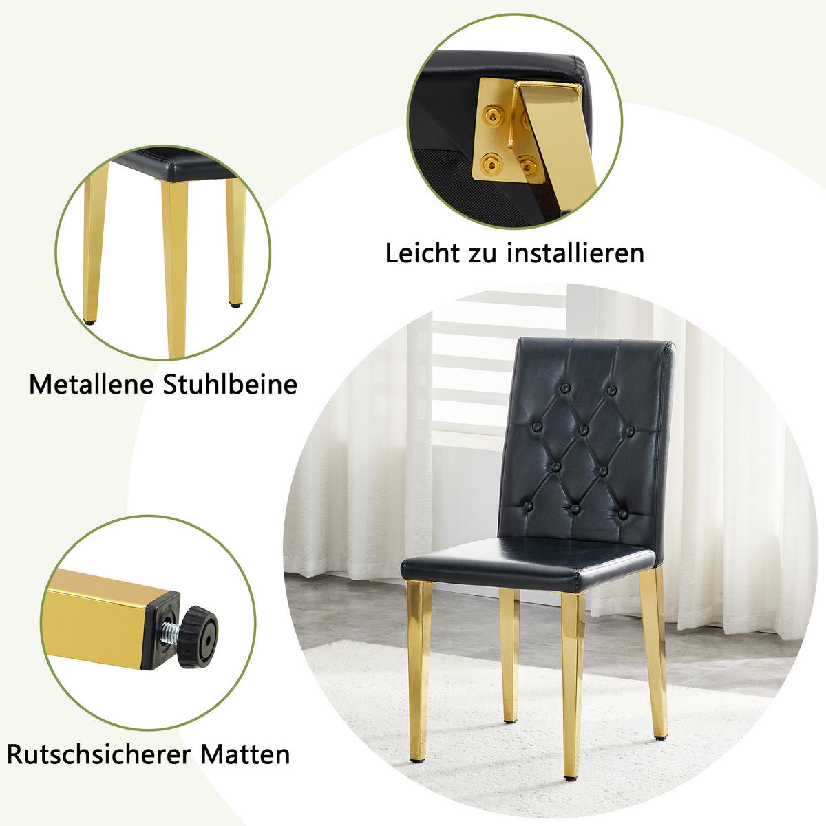 STUHL-SET DE-36653 4 Stück mit PU-Bezug und Metallbeinen Gold - Goldfarben, Metall (46/89/42cm) - ComfortXL