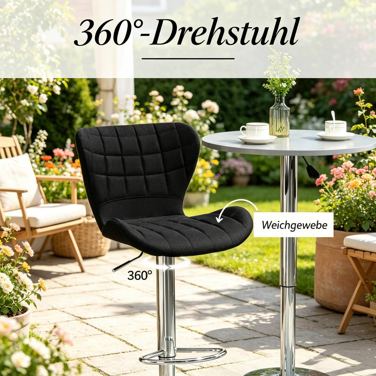 BARHOCKER 2er-Set höhenverstellbar mit Armlehnen Schwarz 47 x 51,5 x 89,5-111,5 cm - Schwarz, Metall (51.5/111.5/47cm) - Meubliv