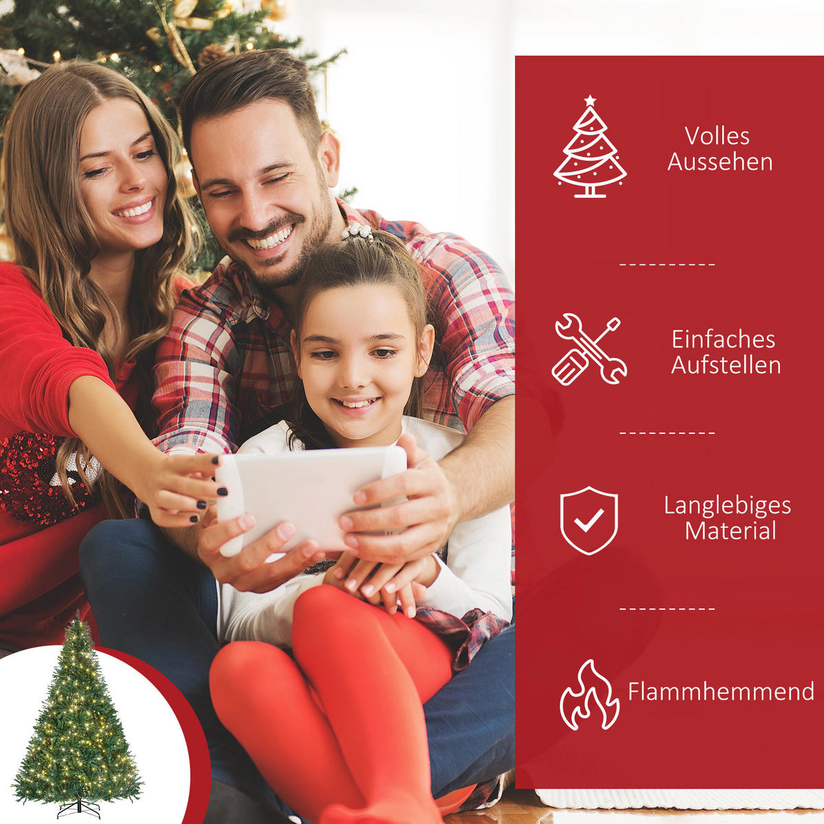 KÜNSTLICHER Weihnachtsbaum, 210 cm Christbaum mit 2154 Spitzen, 700 LED-Leuchte - Grün, Kunststoff (210cm) - HOMCOM