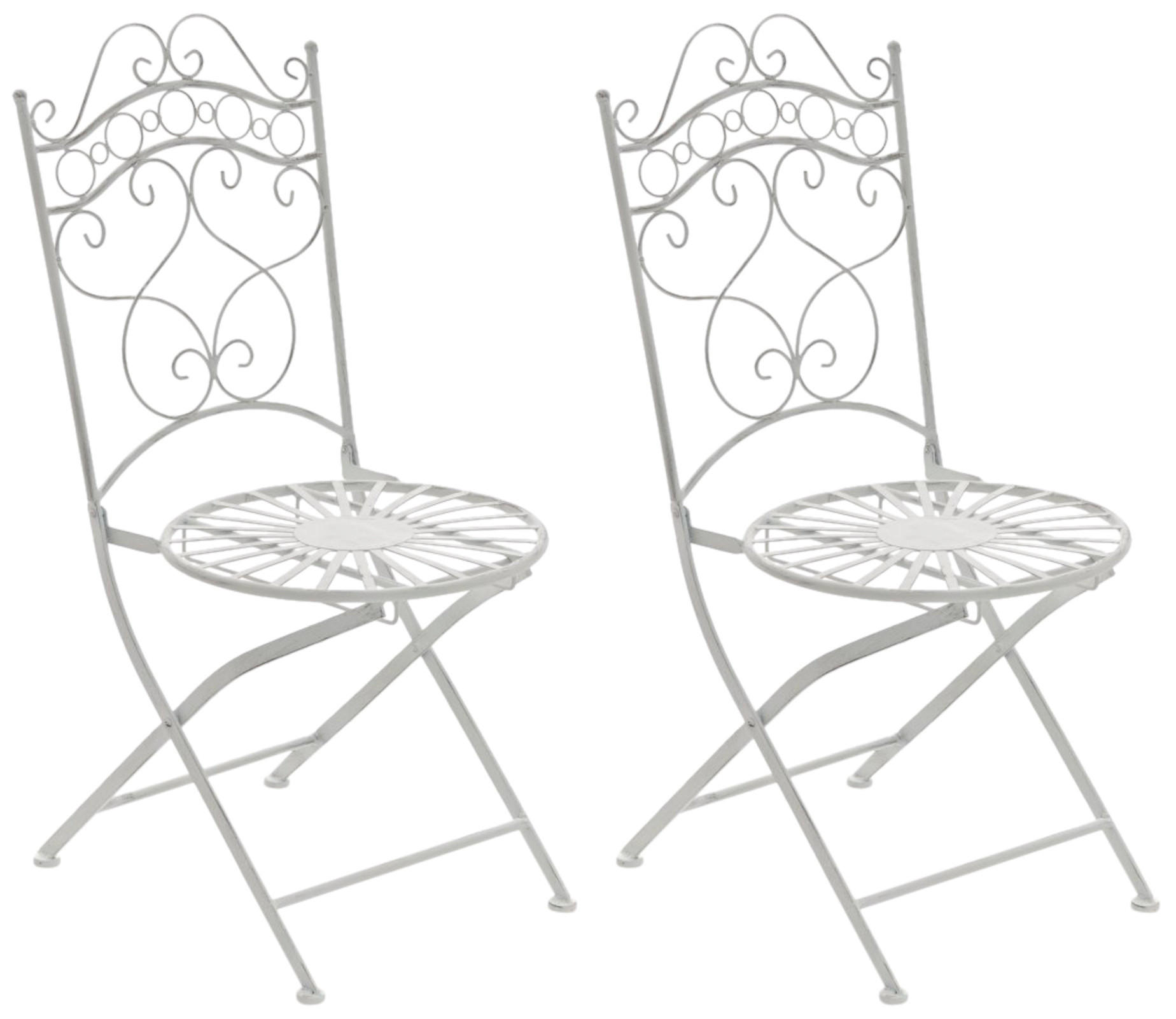 GARTENKLAPPSTUHL 2er Set Metall antik weiß - Weiß, Metall (40/92/50cm) - CLP