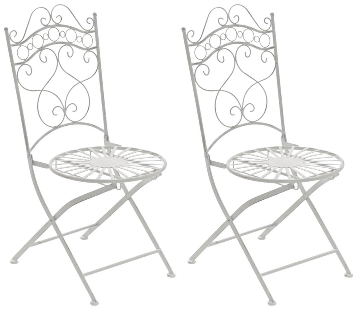 GARTENKLAPPSTUHL 2er Set Metall antik weiß - Weiß, Metall (40/92/50cm) - CLP