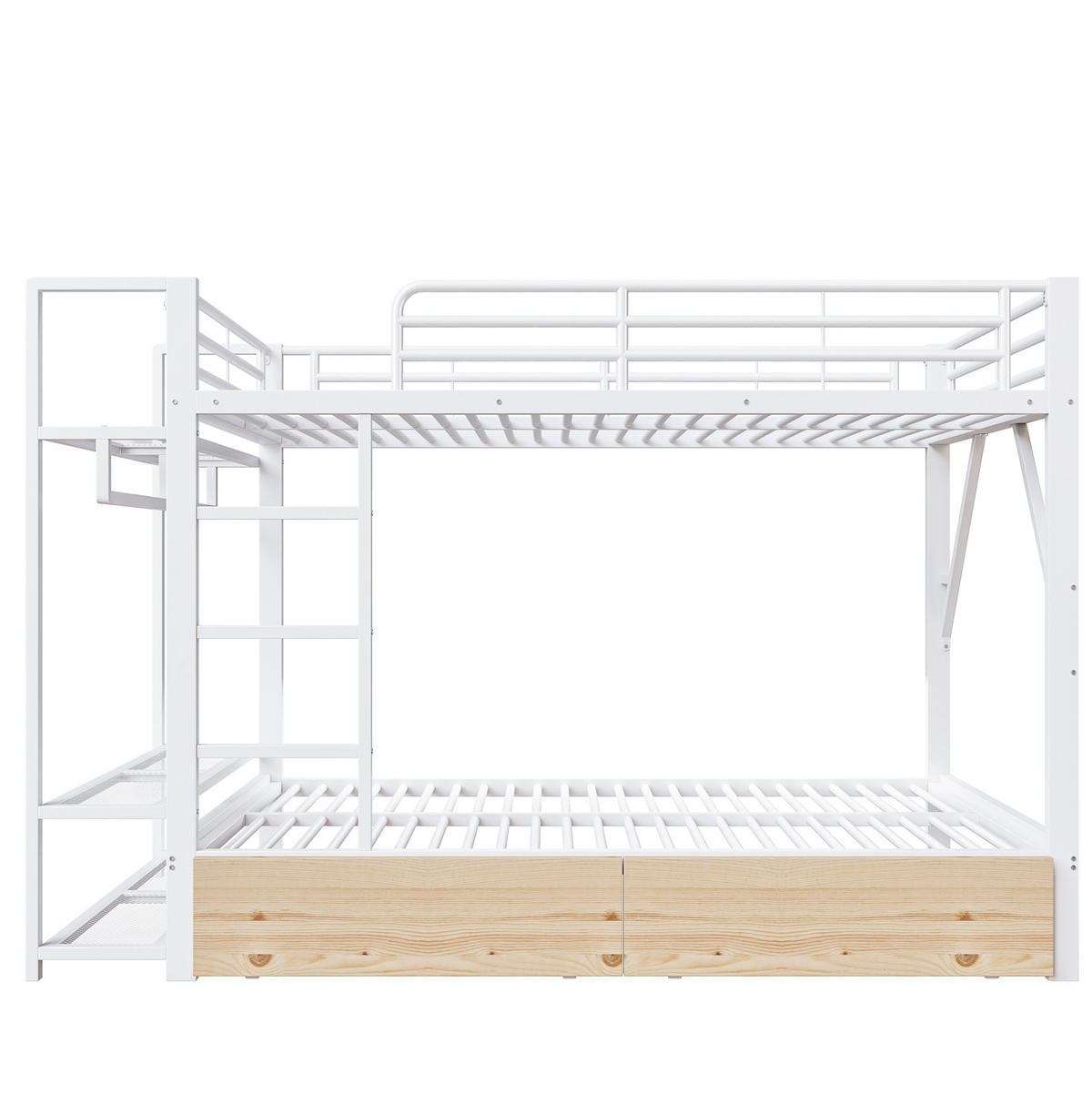 ETAGENBETT 140/200 cm in Weiß mit LED-Beleuchtung und 2 Schubladen - Weiß, Metall - BEAOK