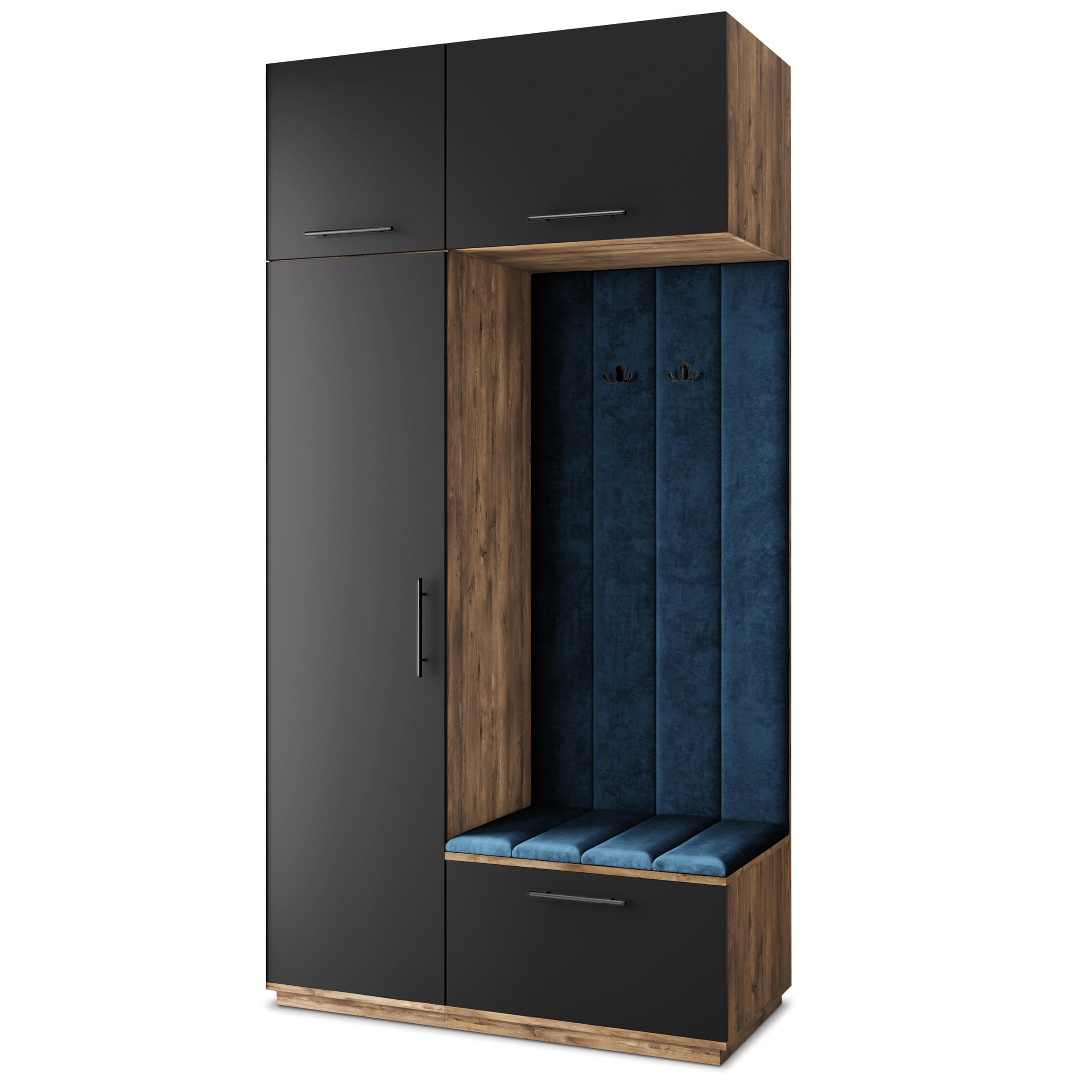 Masseno Garderobenschrank Eiche, Schwarz, Blau 120x240x60 cm