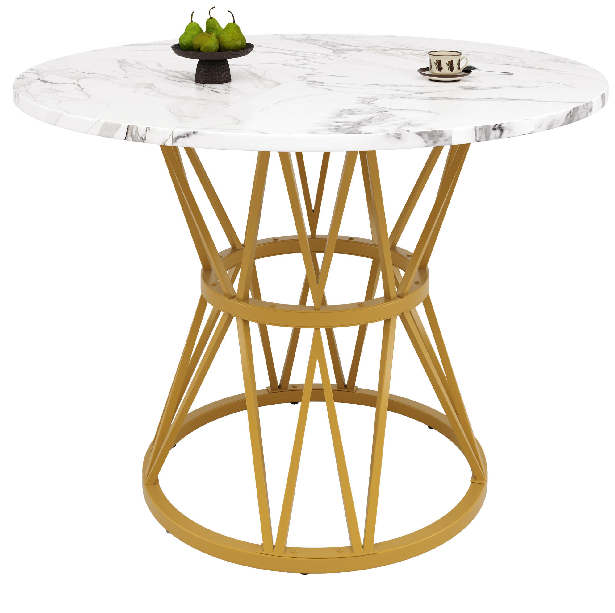 ESSTISCH 100/100/76 cm gold mit höhenverstellbaren Füßen aus MDF und Metall - Goldfarben, Holzwerkstoff (100/100/76cm) - OKWISH