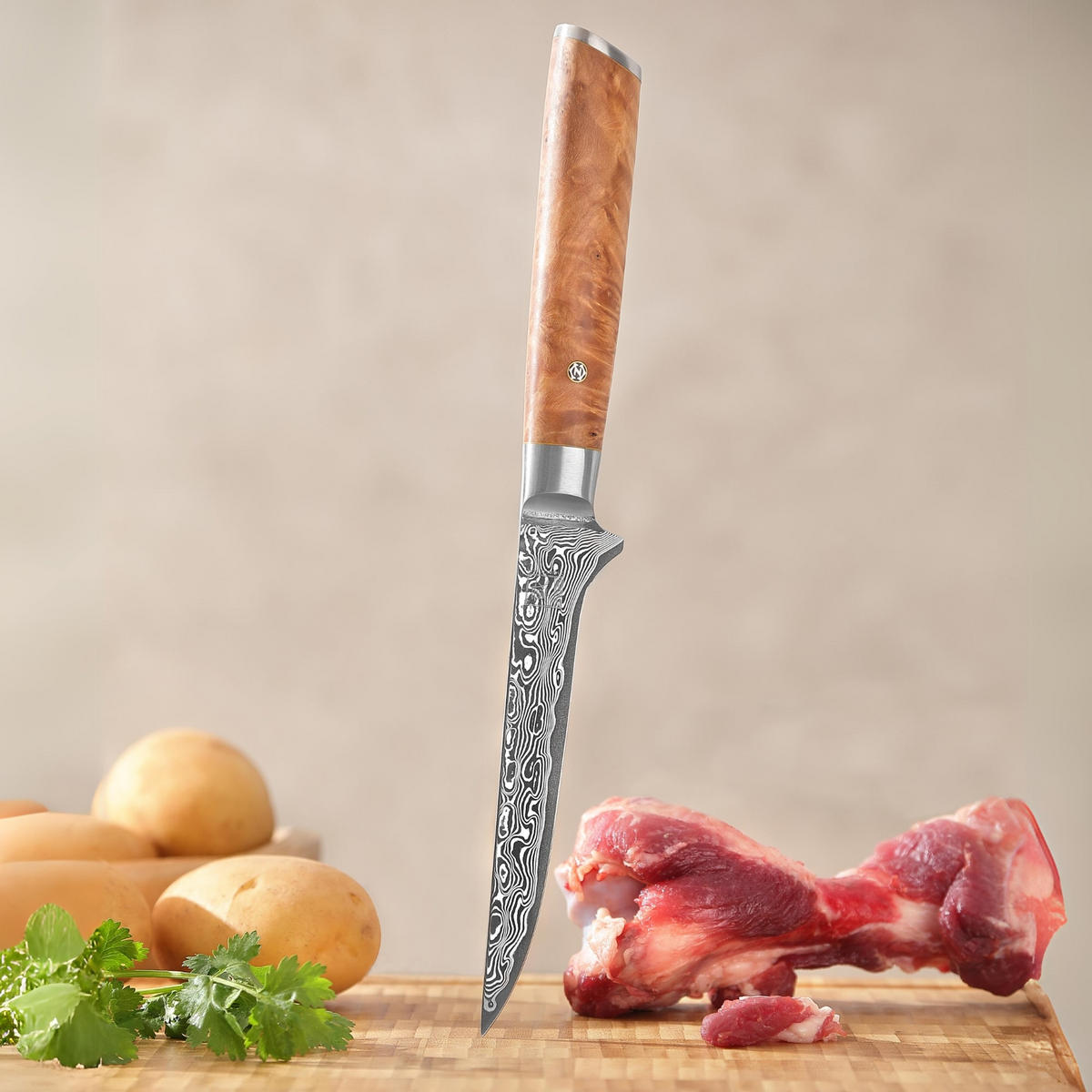 AUSBEIN- UND FILETIERMESSER 16 cm - Birkefarben, Holz/Metall (30cm) - Zayiko