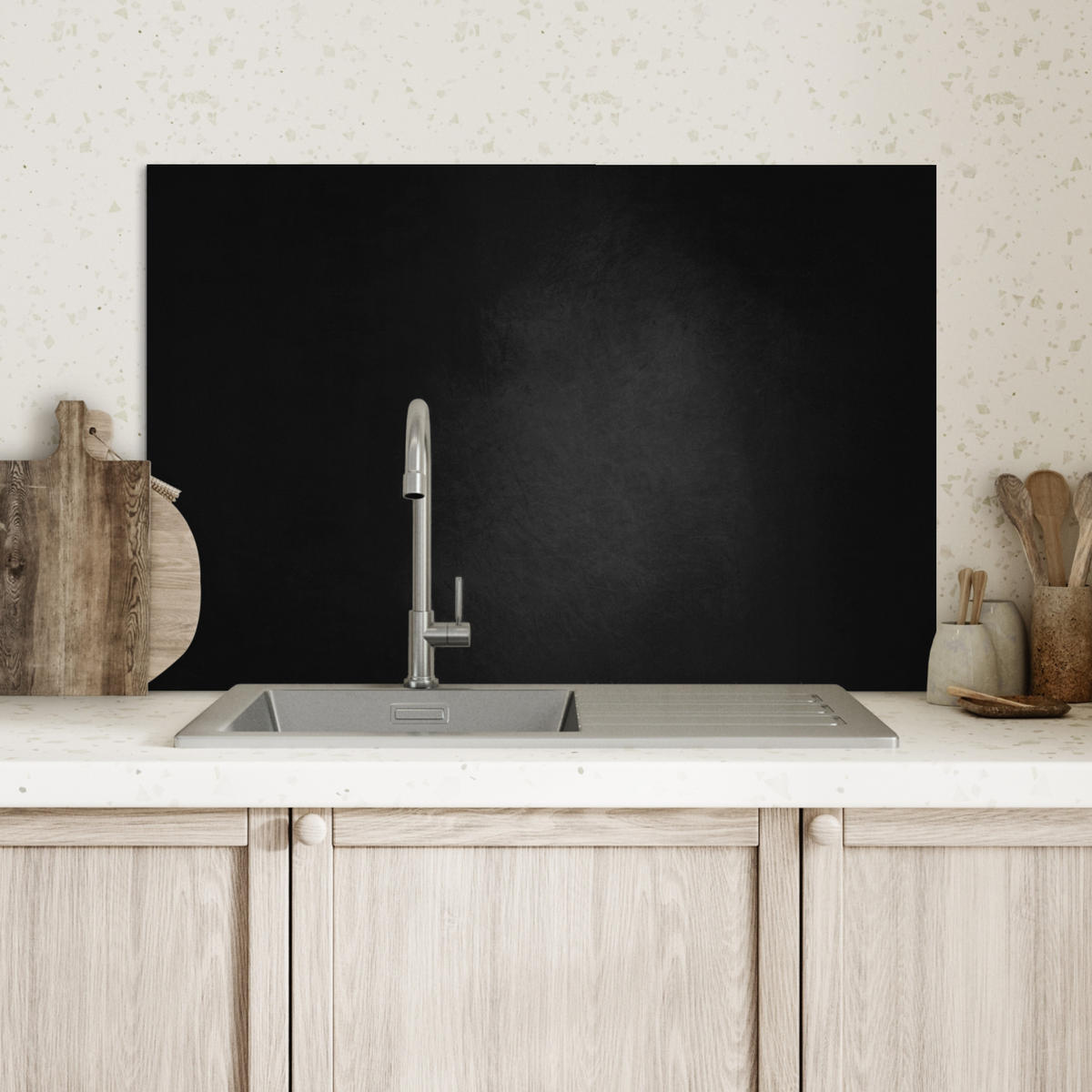 SPRITZSCHUTZ KÜCHE Beton - Schwarz - Grau - Strukturiert - Industriell 70x50 cm - Graphitfarben, Metall (70/0.3/50cm) - MuchoWow