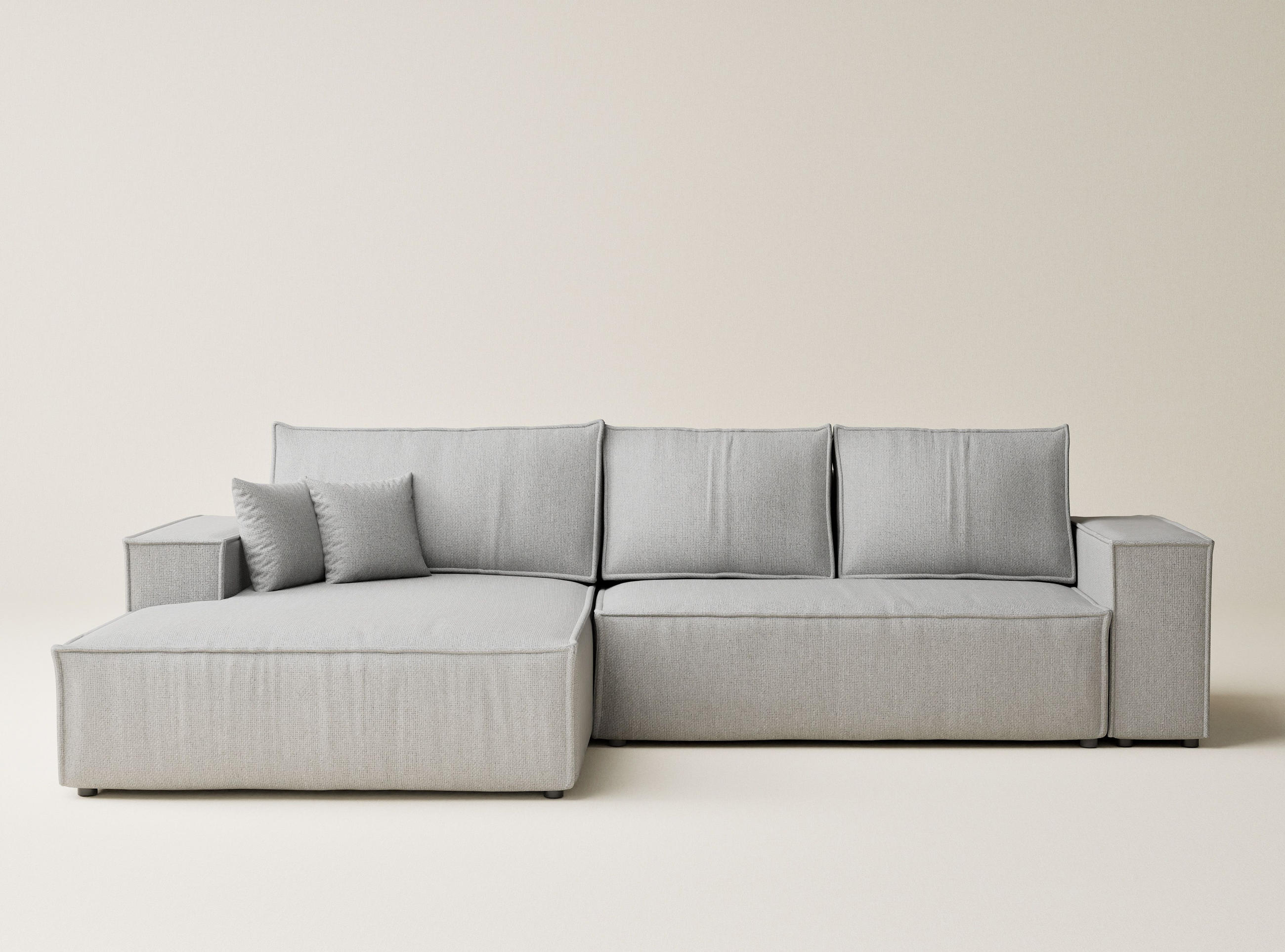 ECKSOFA MIT SCHLAFFUNKTION Maze Hellgrau Webstoff - Hellgrau/Schwarz, Holz/Holzwerkstoff (294/185cm) - Maison de Reve