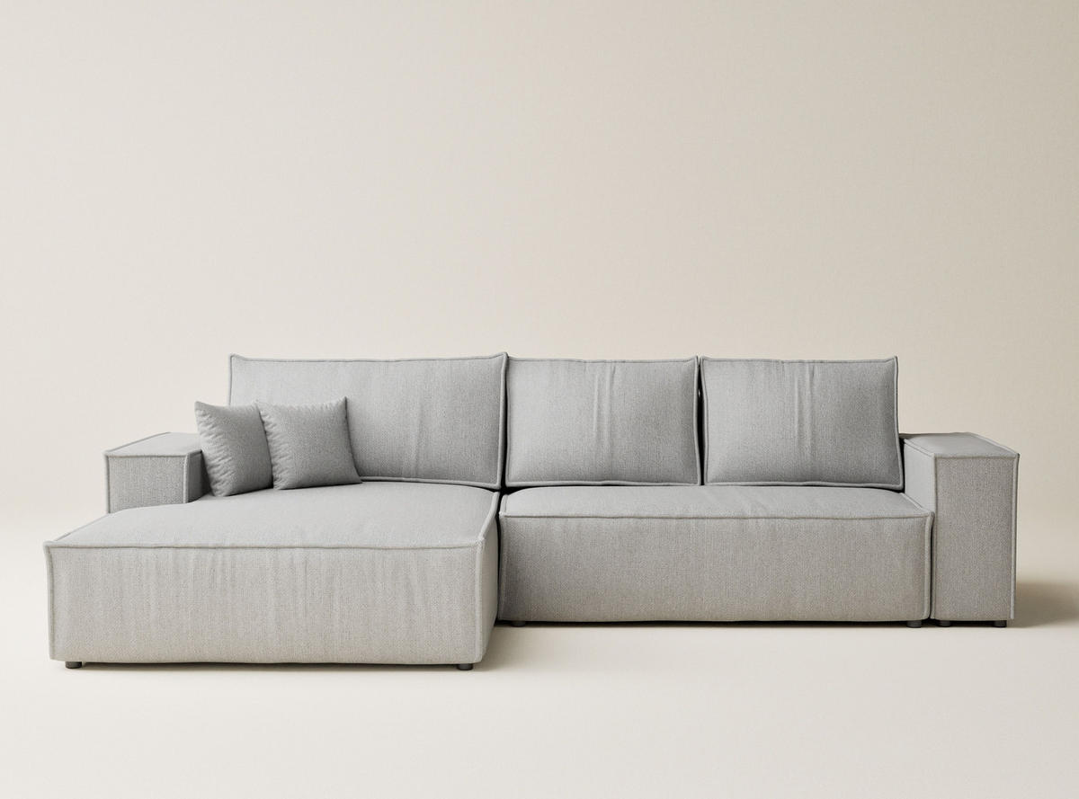 ECKSOFA MIT SCHLAFFUNKTION Maze Hellgrau Webstoff - Hellgrau/Schwarz, Holz/Holzwerkstoff (294/185cm) - Maison de Reve