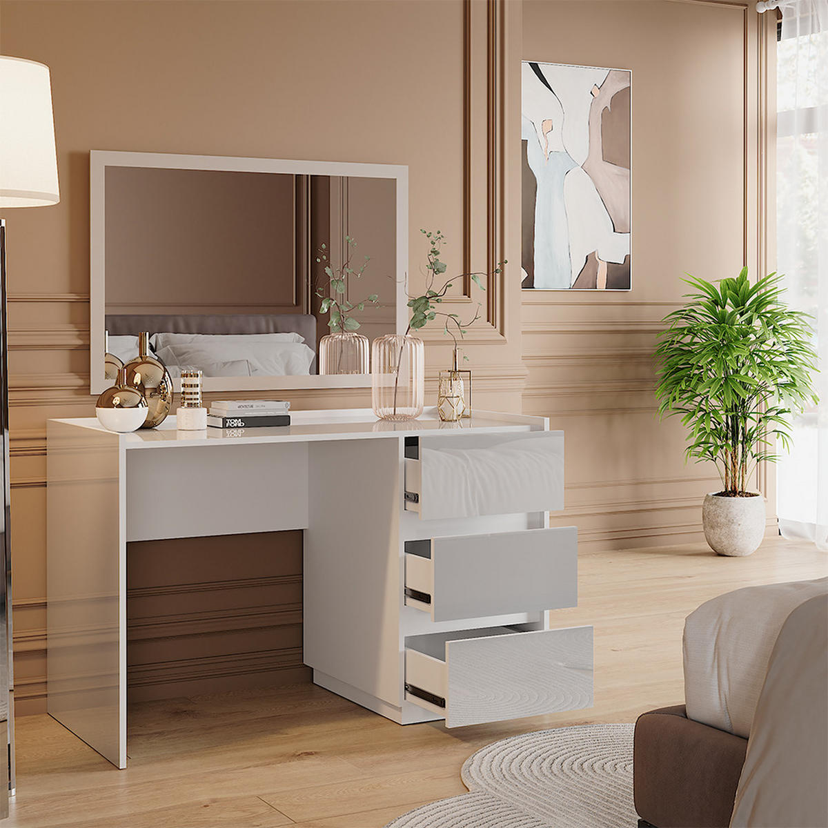 TOALETNÍ STOLEK Marla Bílá vysoký lesk - vysoce lesklá bílá, kompozitní dřevo (120/78.6/60cm) - Vicco