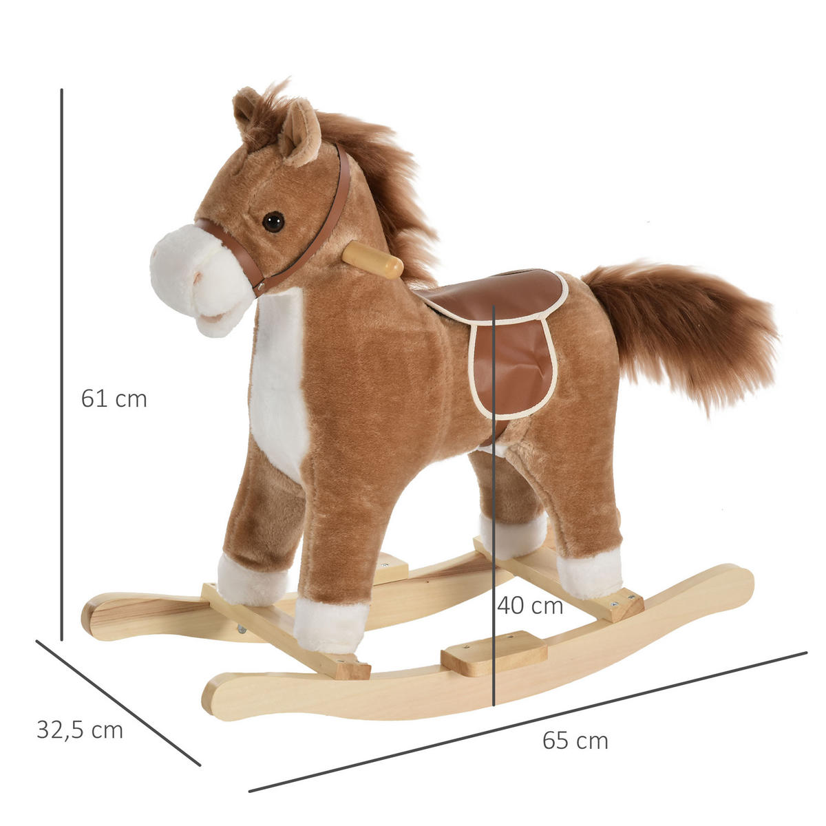 KINDER SCHAUKELTIER, Braun/Rosa, Plüsch+ Holz - Braun, Holz (32.5/61/65cm) - HOMCOM
