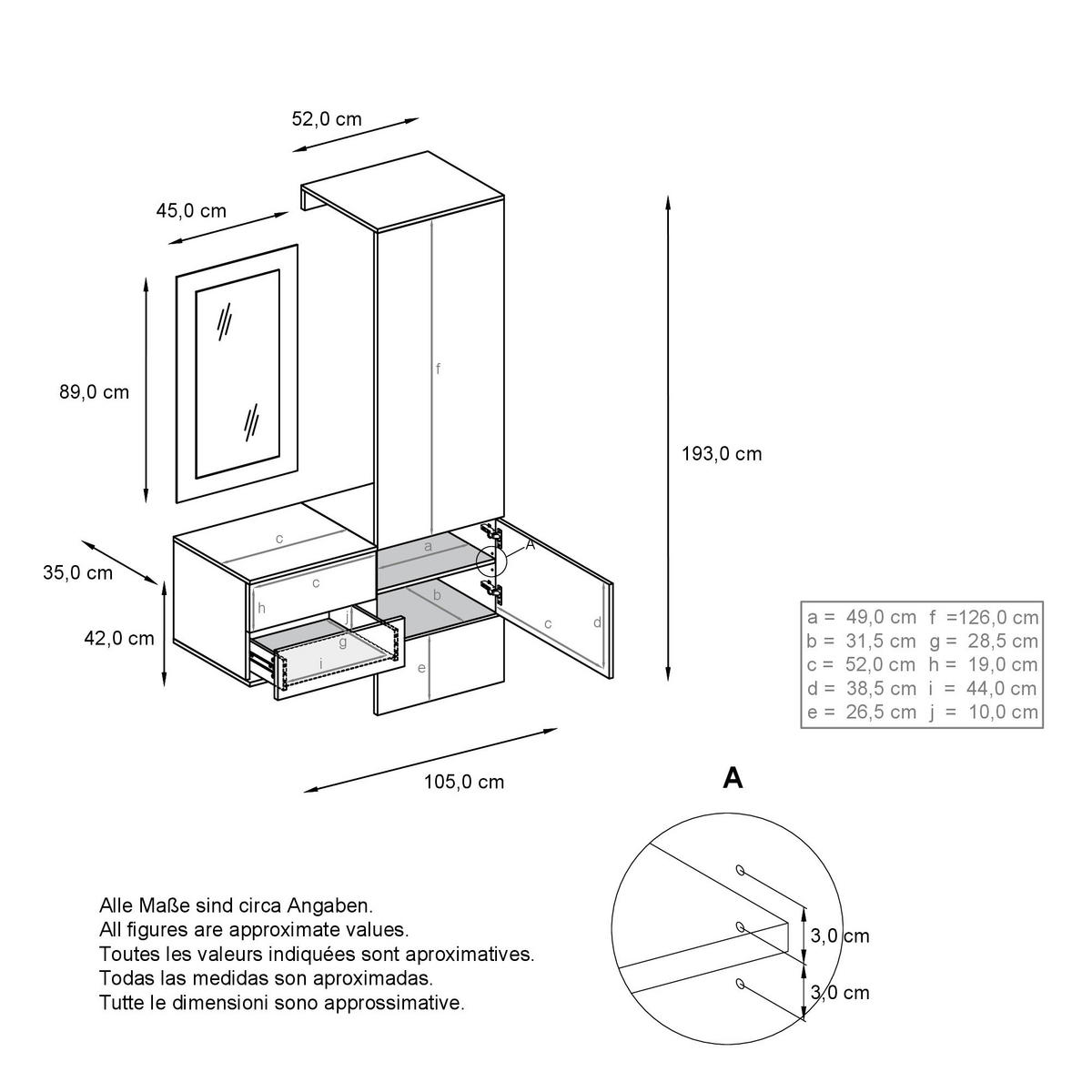 GARDEROBE Carlton Paneel in Beton Oxid Optik - Hellgrau, Holzwerkstoff (105/193/35cm) - Vladon